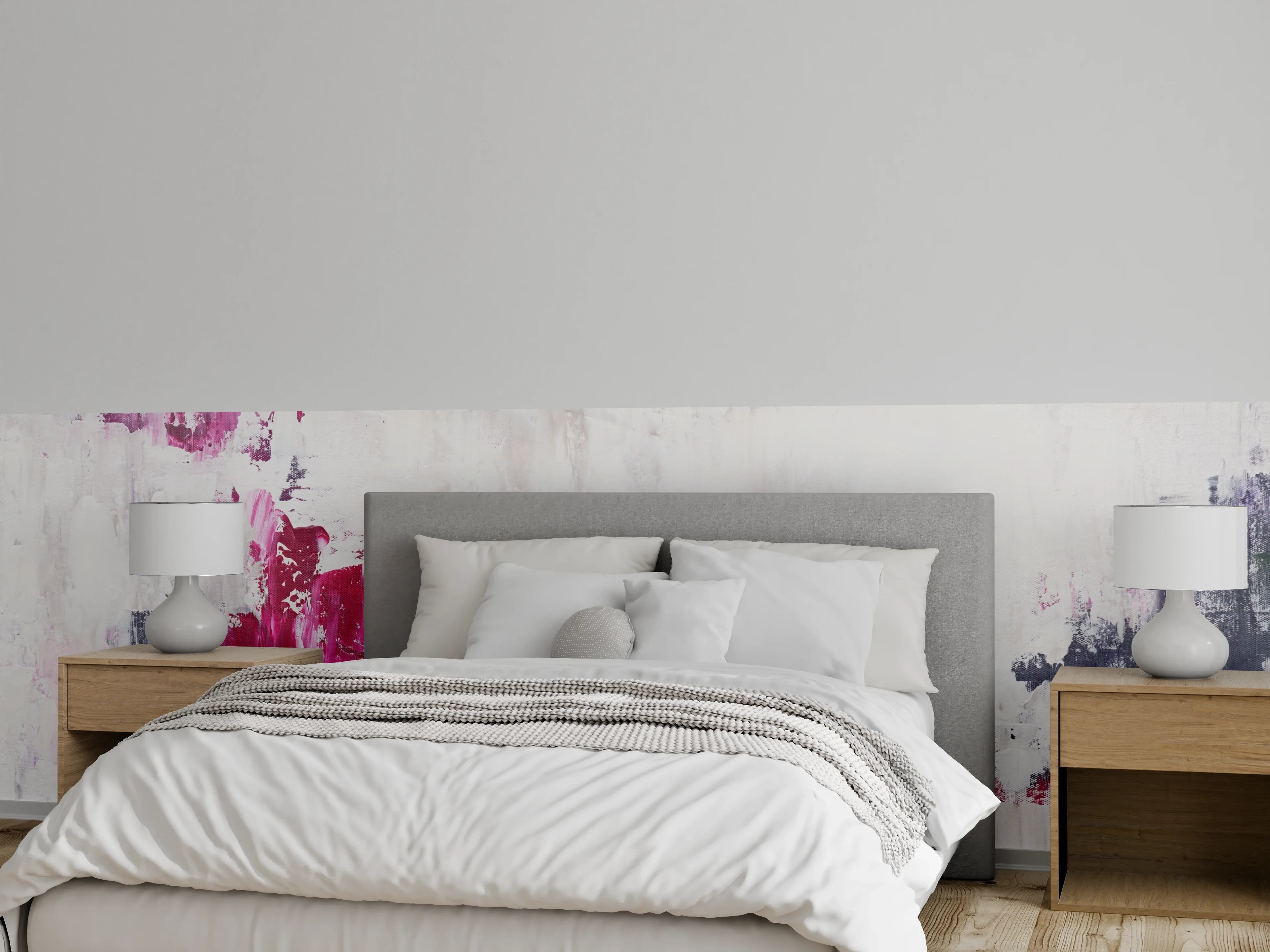 Wandverkleidung Schlafzimmer - Abstrakte Eleganz in Weiß und Beere