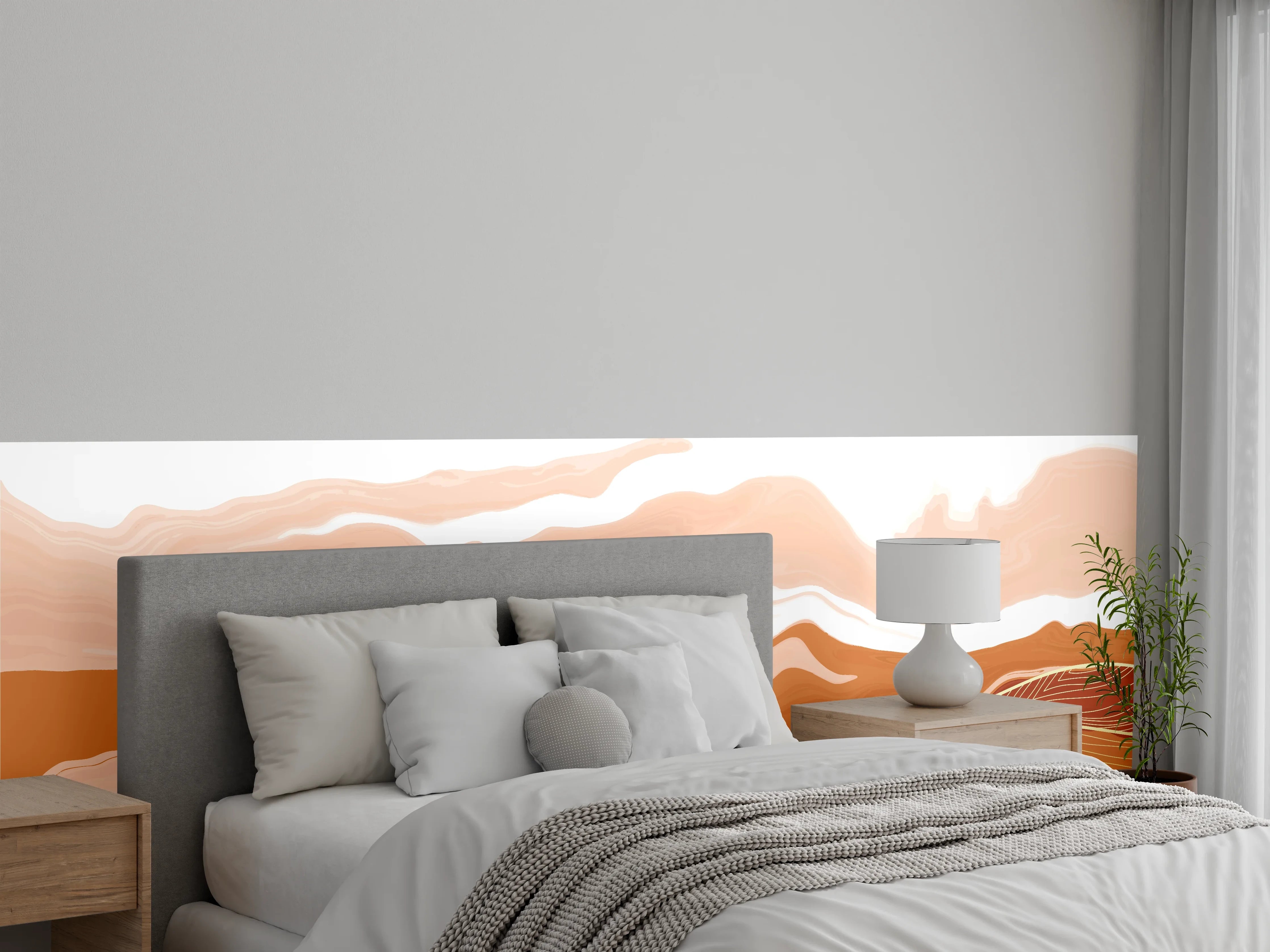 Wandverkleidung Schlafzimmer - Abstrakte Erdtöne Linienkunst