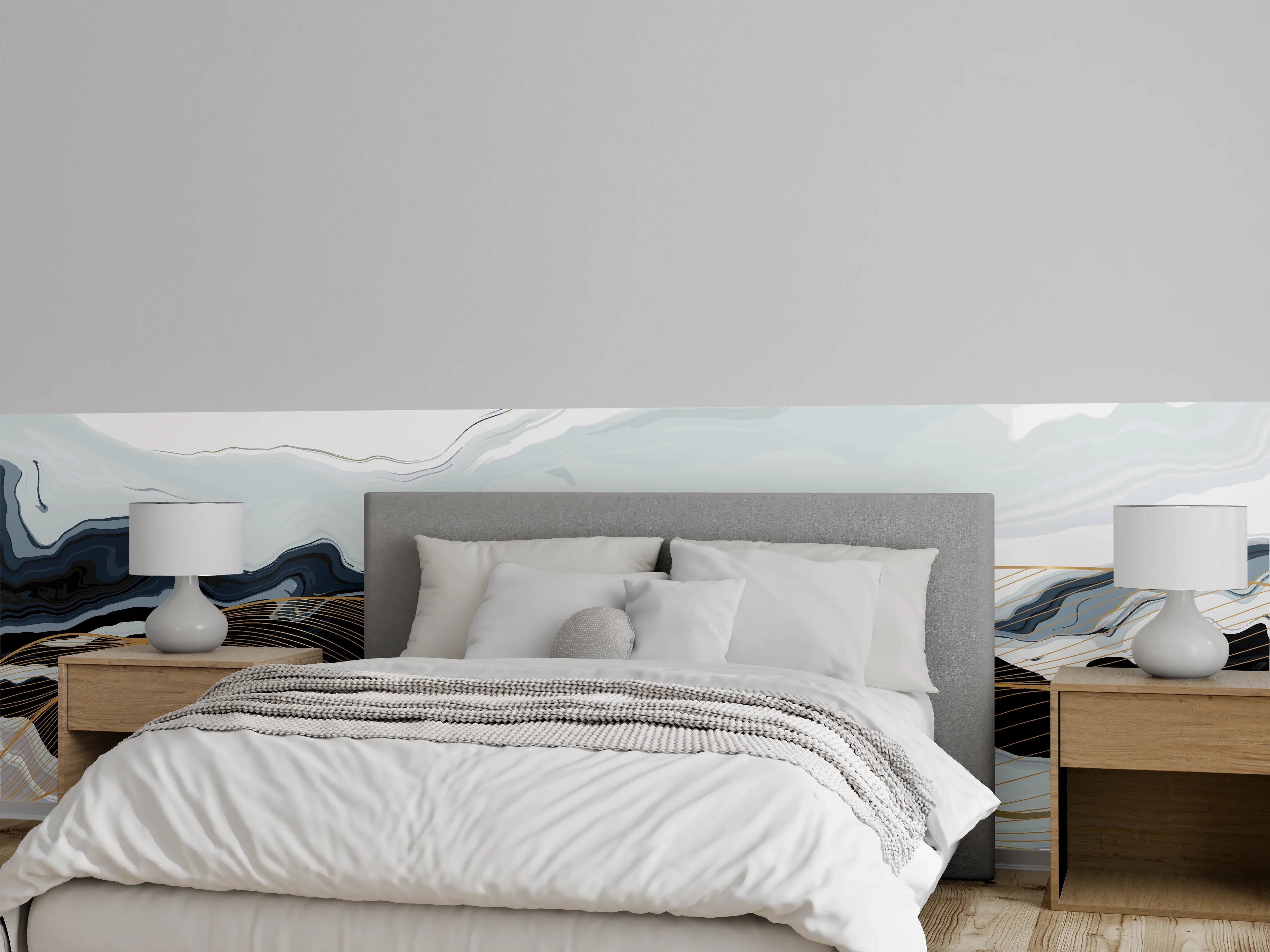 Wandverkleidung Schlafzimmer - Abstrakte Erdtöne Wellenlinien
