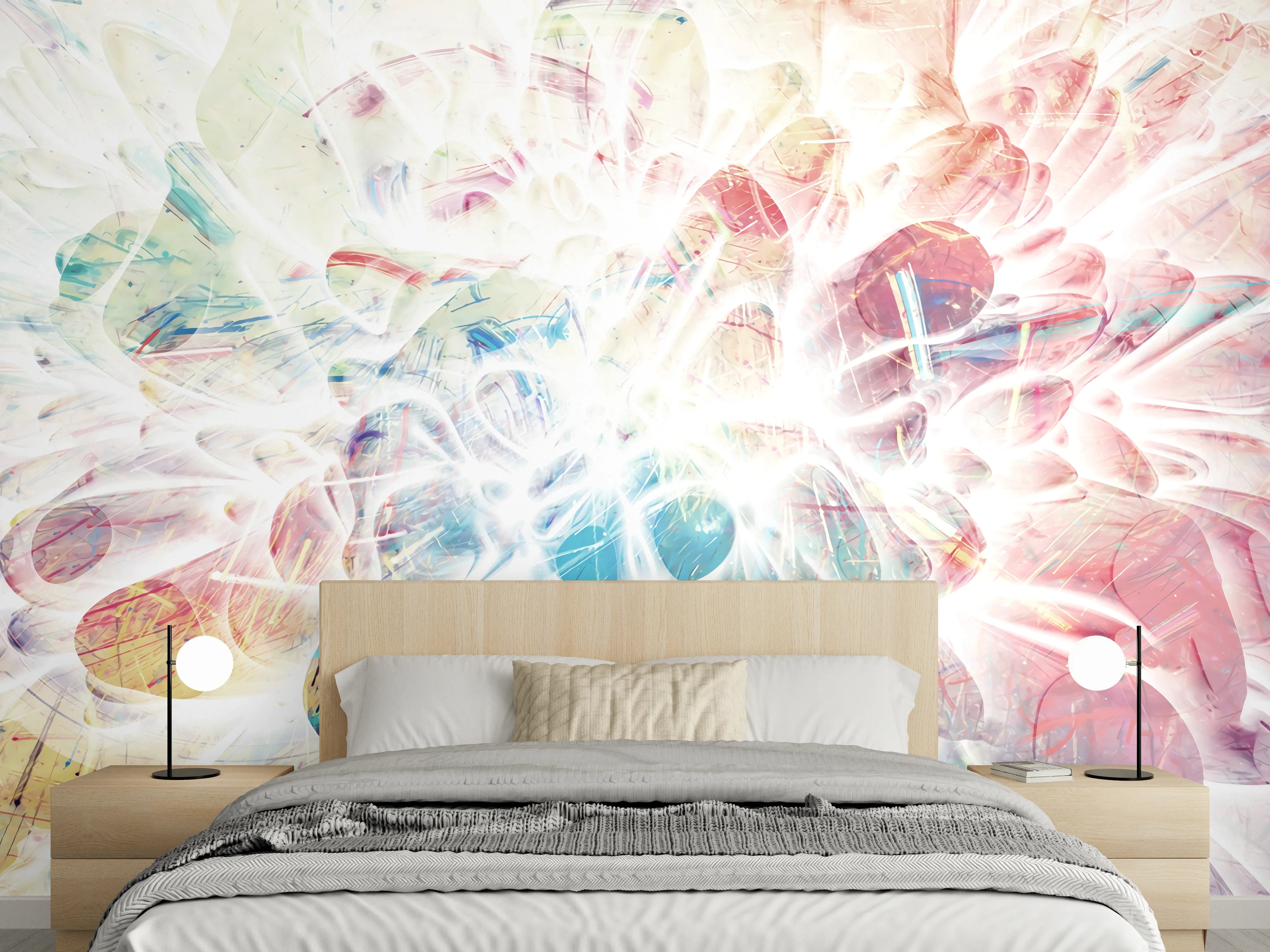 Wandverkleidung Schlafzimmer - Abstrakte Explosion in Pastellfarben