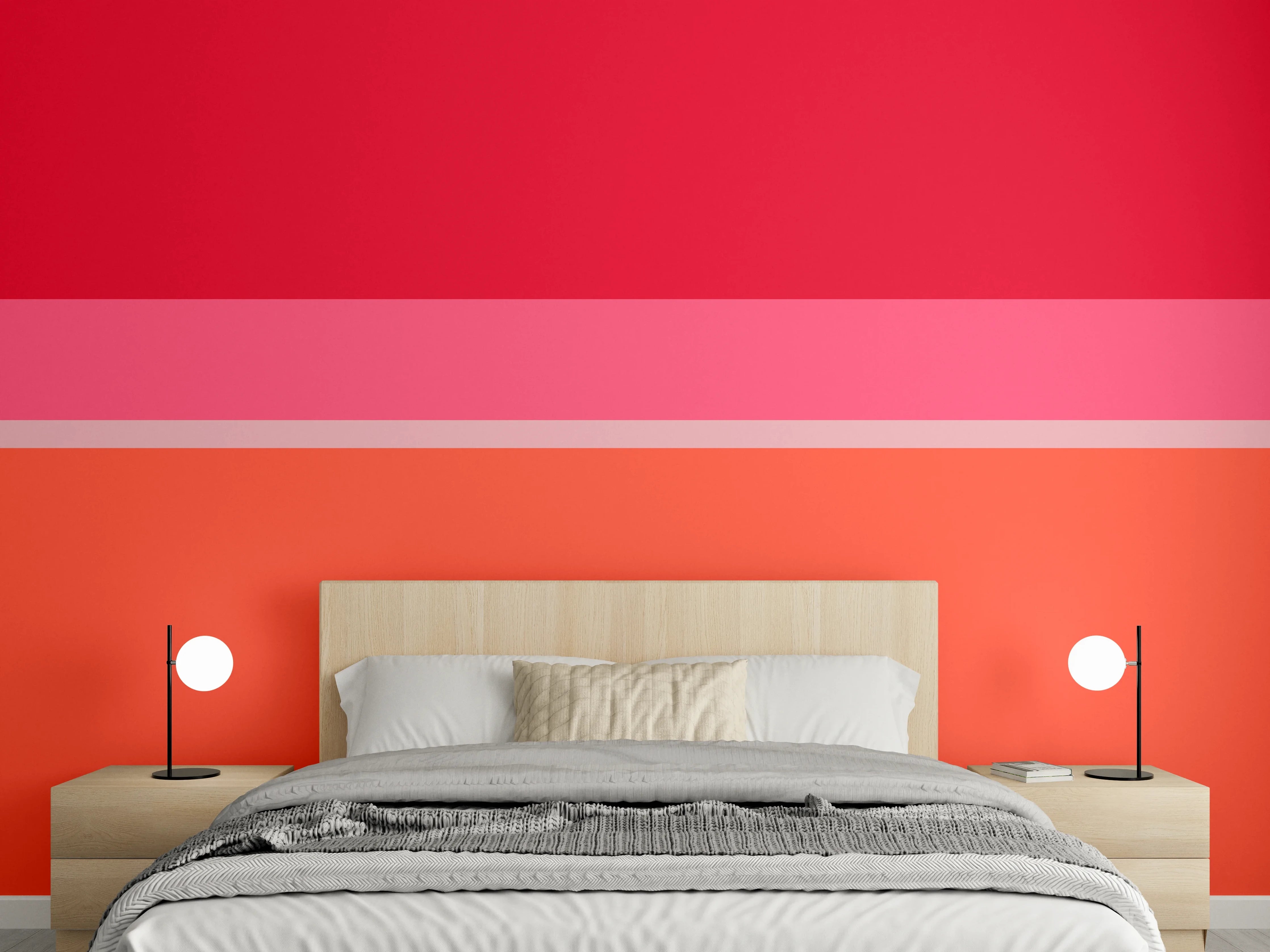 Wandverkleidung Schlafzimmer - Abstrakte Farbbalken Rot Orange Pink
