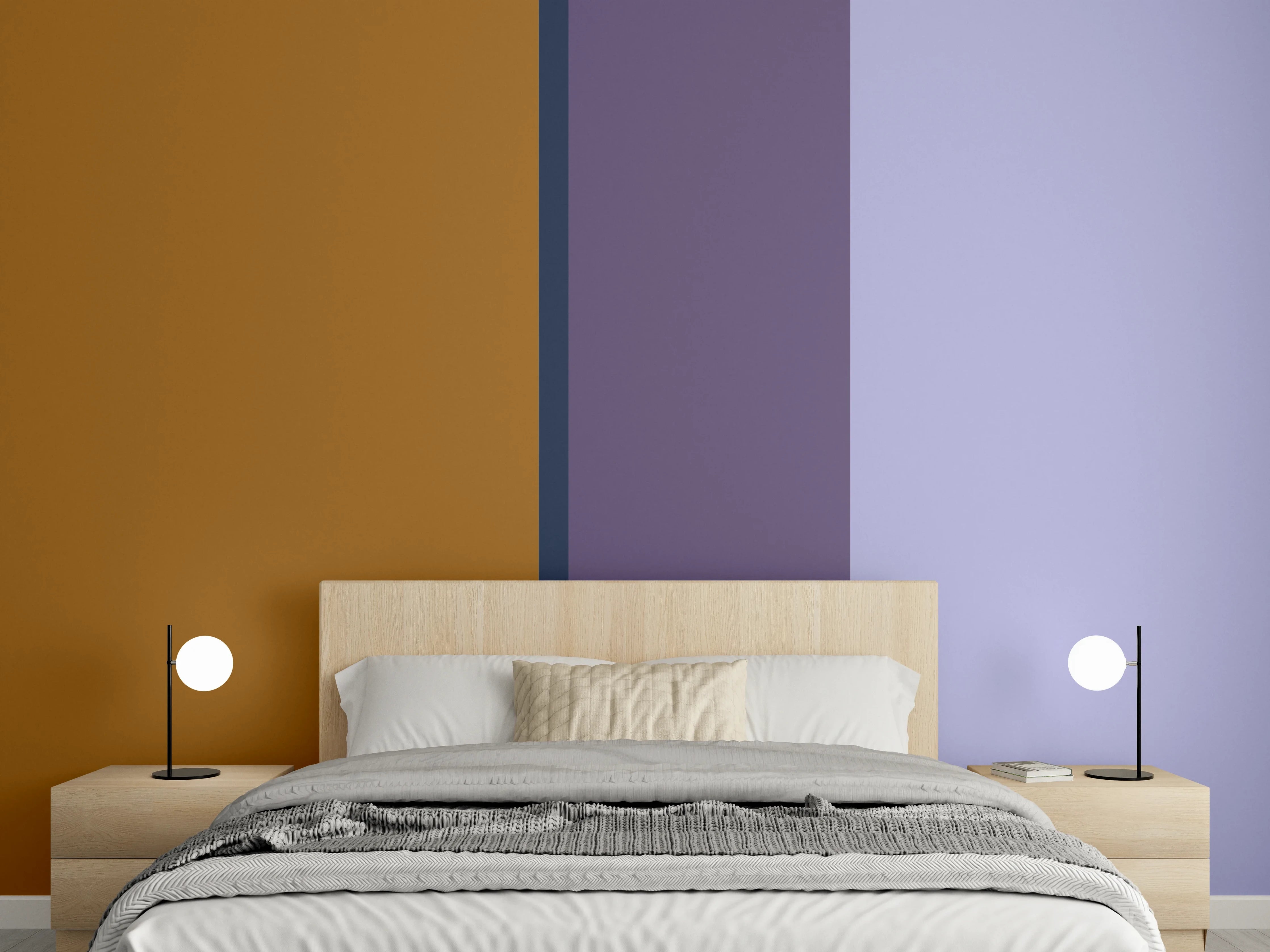 Wandverkleidung Schlafzimmer - Abstrakte Farbbalken Wandbild