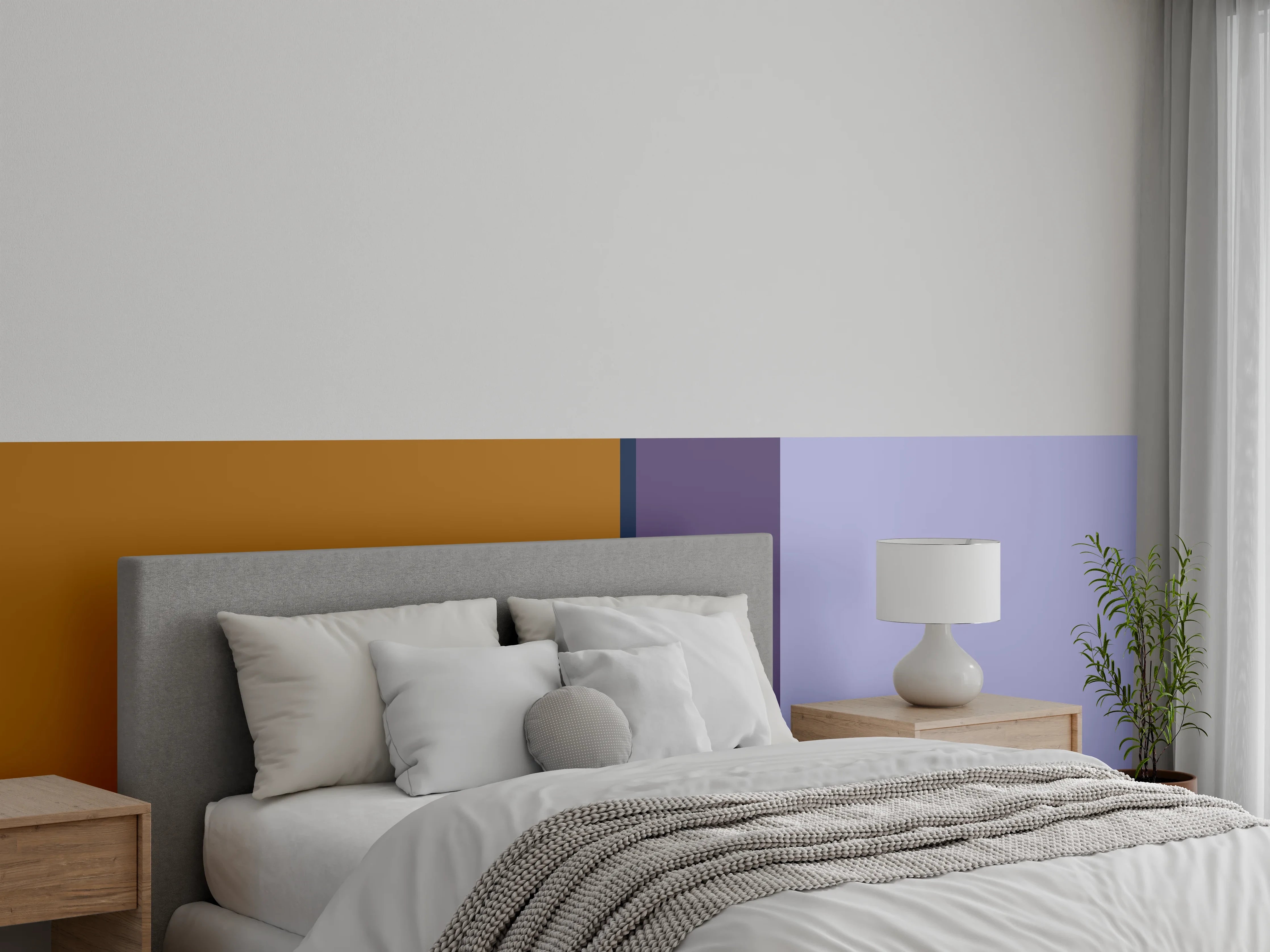 Wandverkleidung Schlafzimmer - Abstrakte Farbbalken Wandbild
