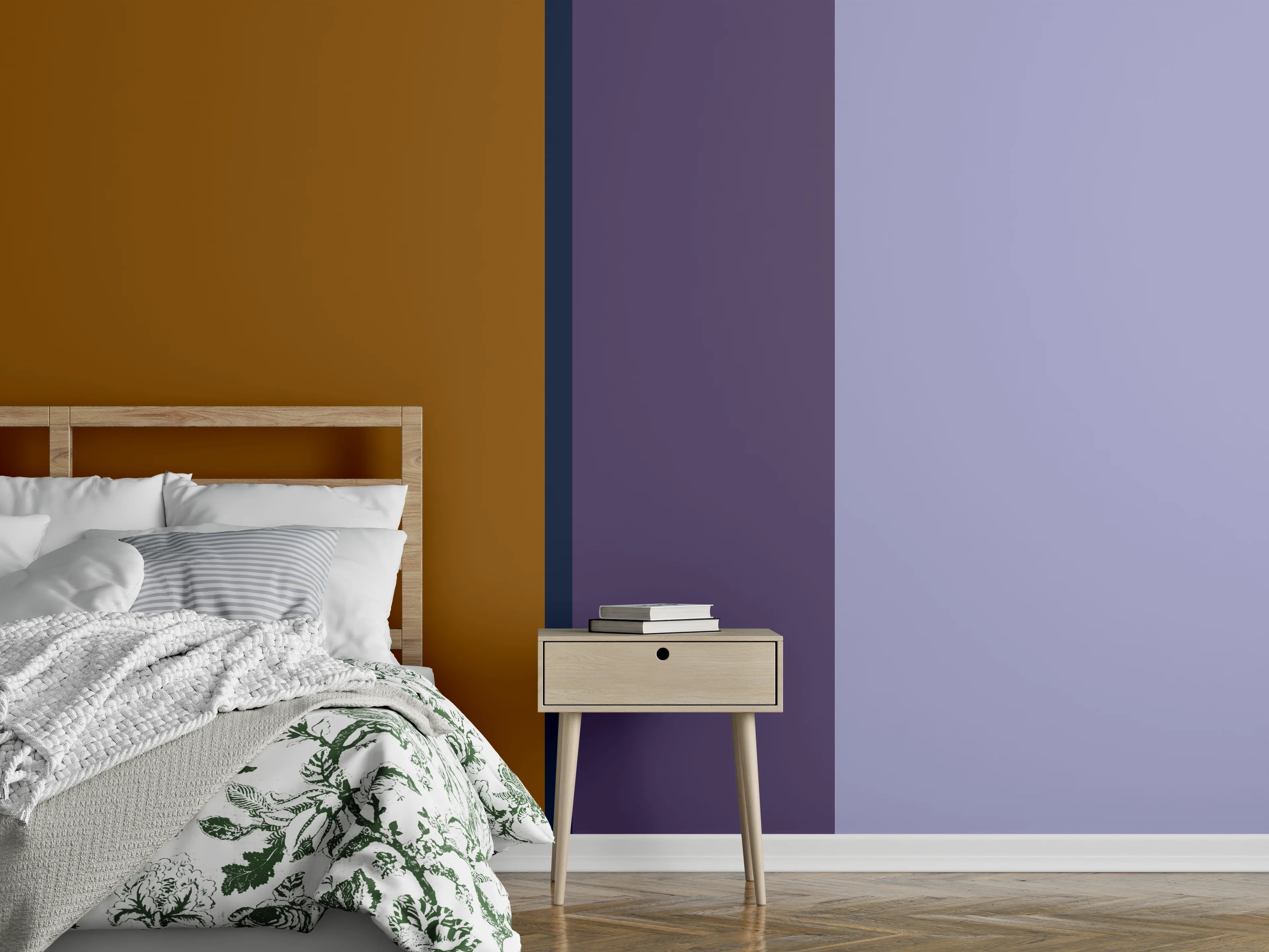 Wandverkleidung Schlafzimmer - Abstrakte Farbbalken Wandbild