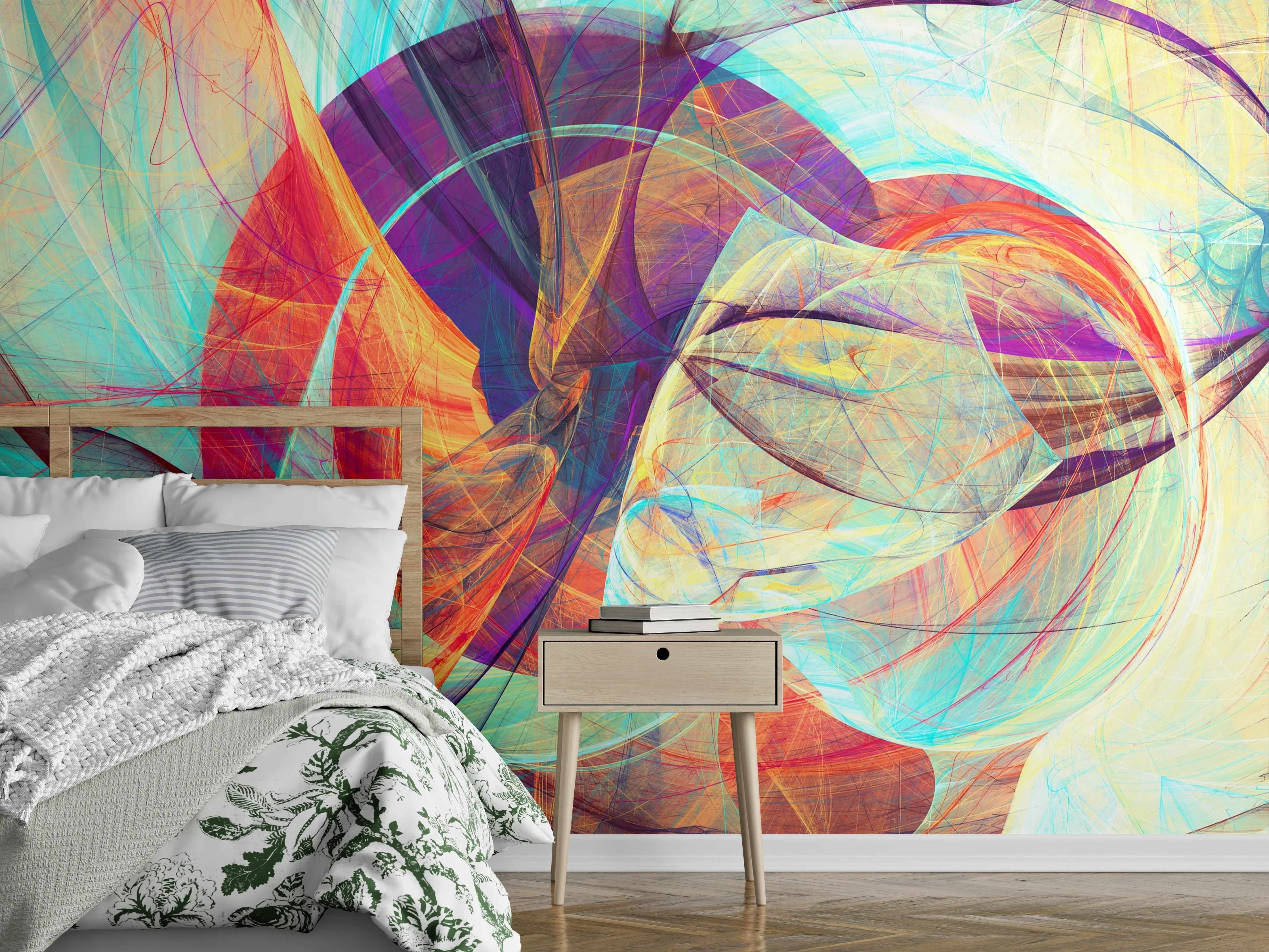 Wandverkleidung Schlafzimmer - Abstrakte Farbdynamik Wandbild