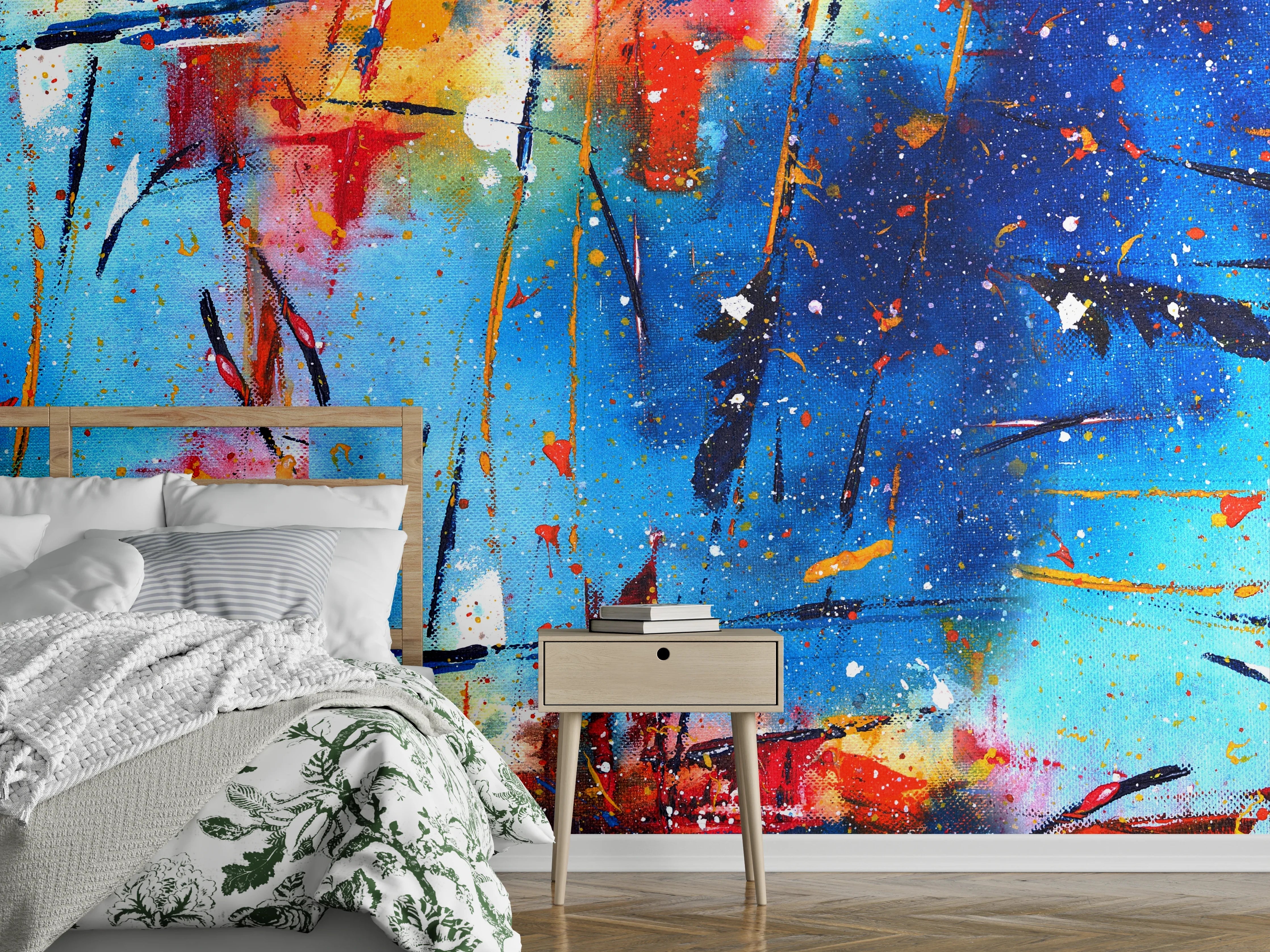Wandverkleidung Schlafzimmer - Abstrakte Farbenexplosion Wandkunst