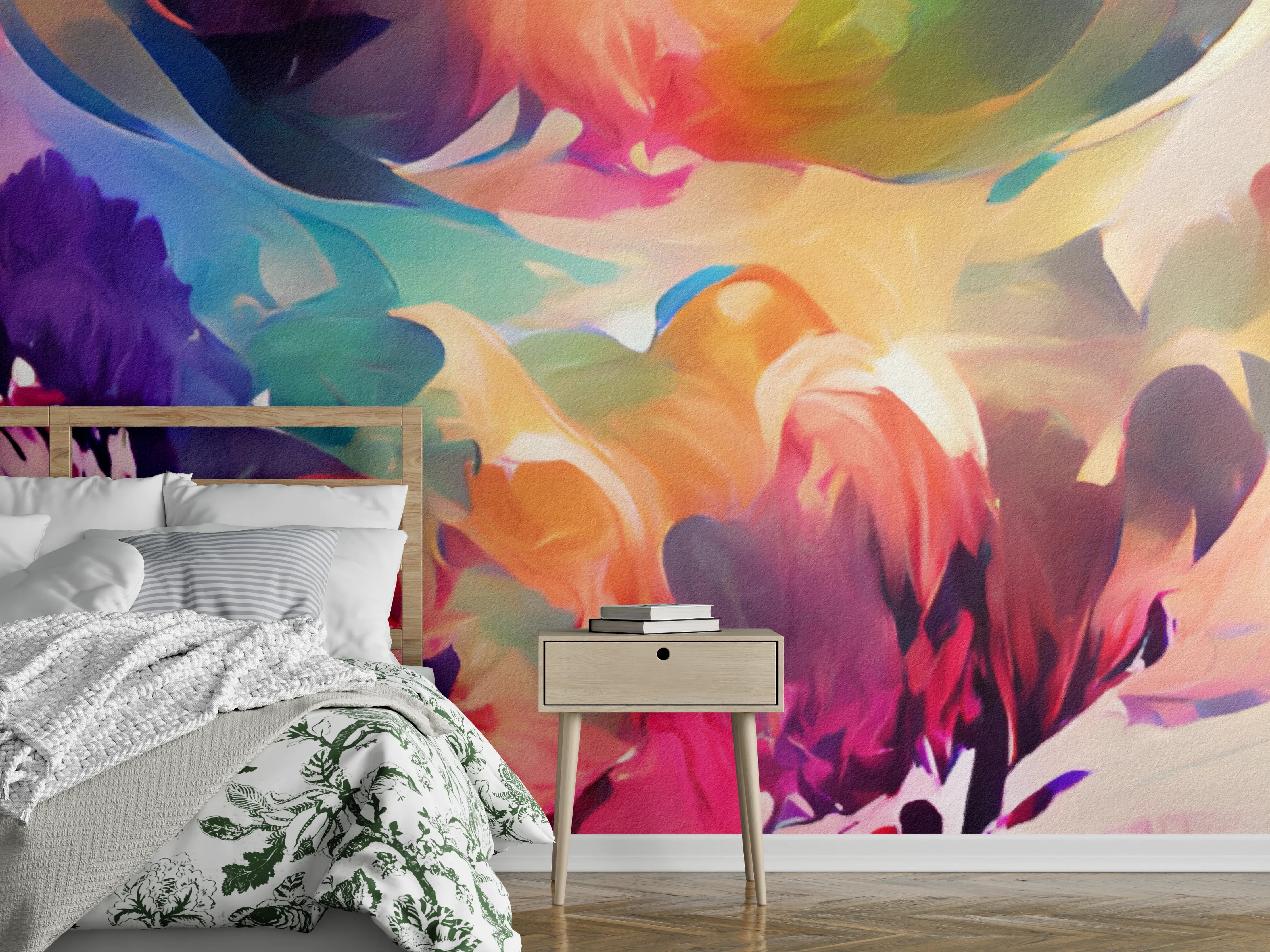 Wandverkleidung Schlafzimmer - Abstrakte Farbenpracht: Buntes Kunstwerk