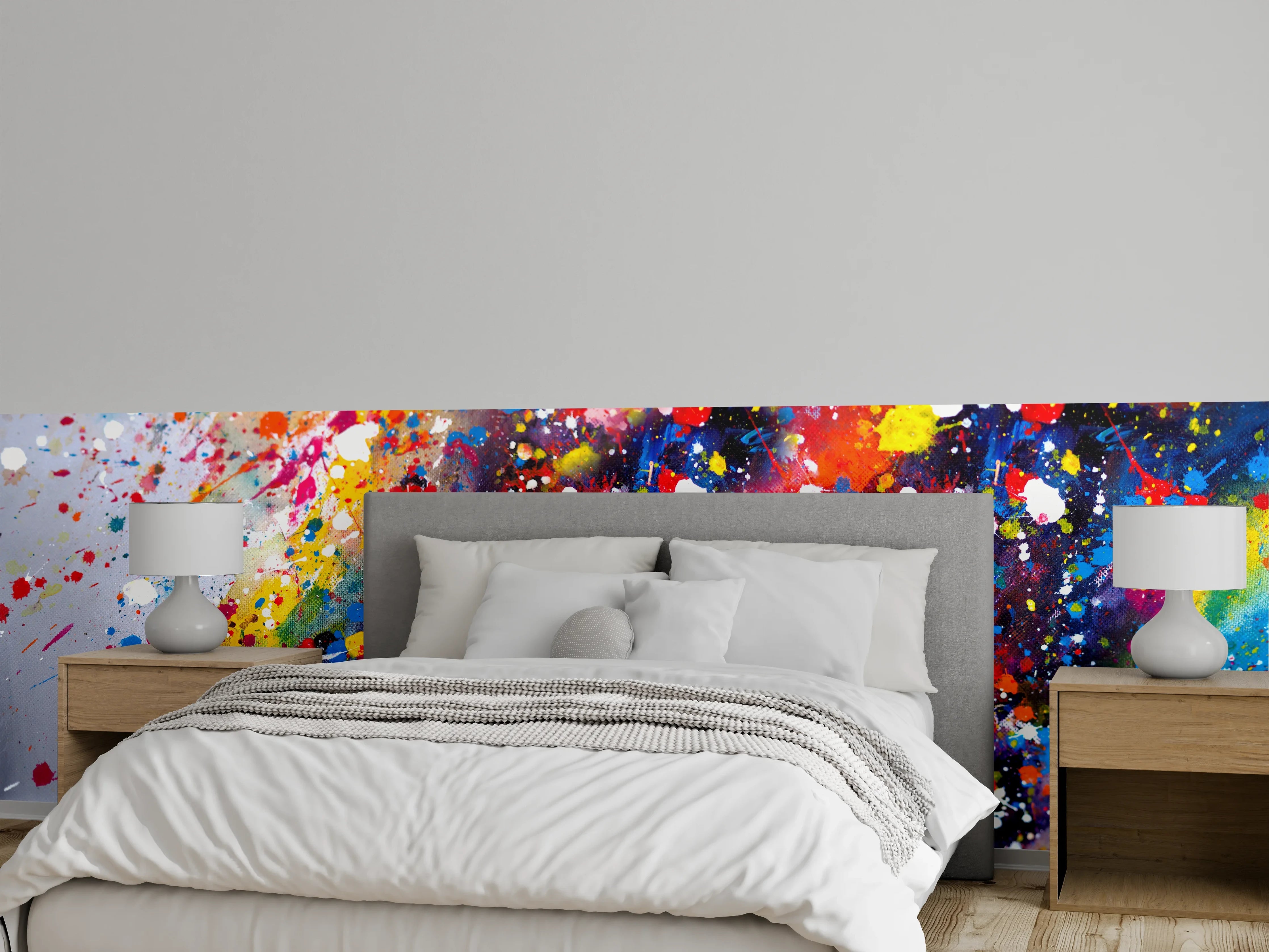 Wandverkleidung Schlafzimmer - Abstrakte Farbexplosion Wandkunst
