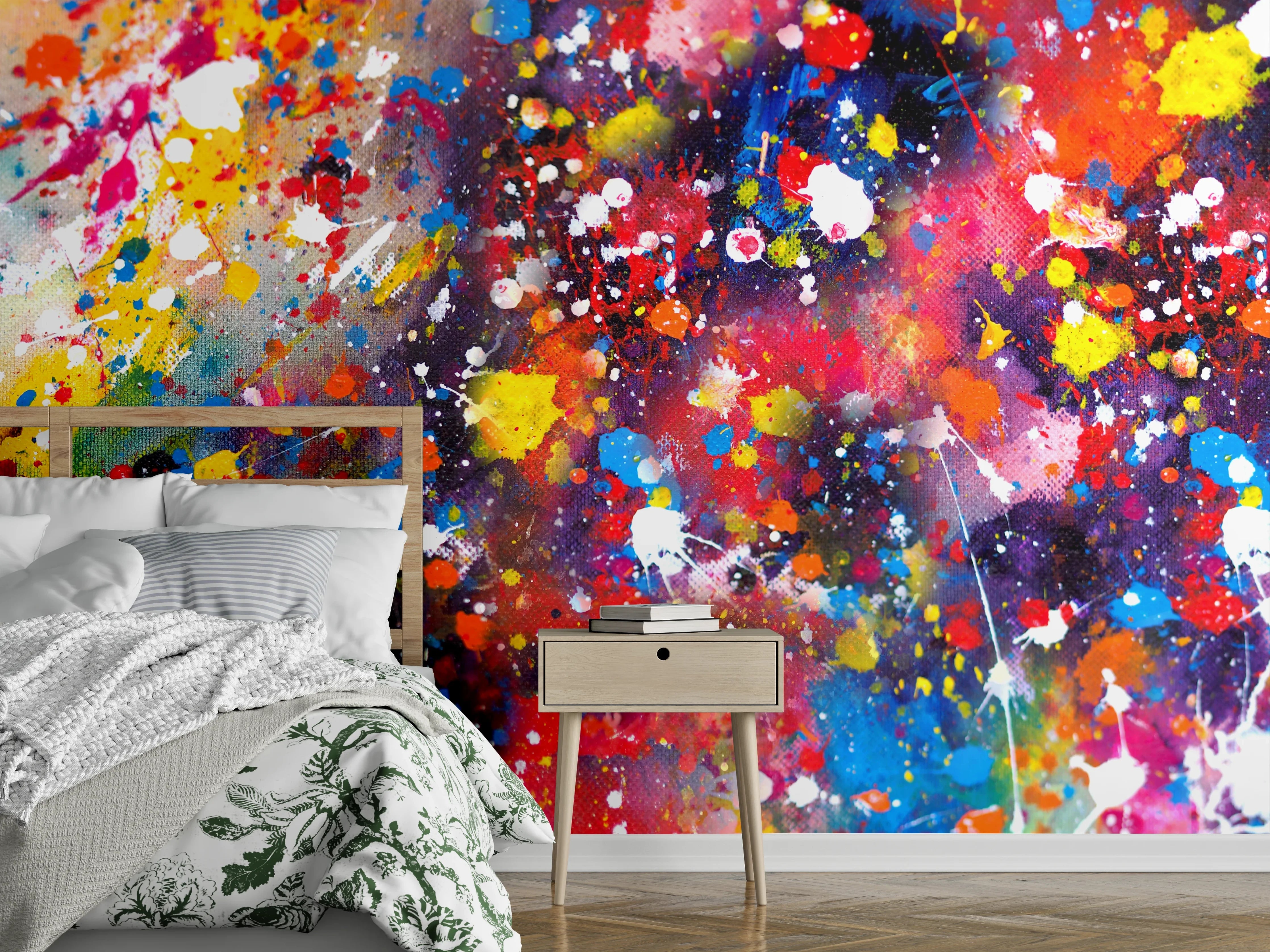Wandverkleidung Schlafzimmer - Abstrakte Farbexplosion Wandkunst