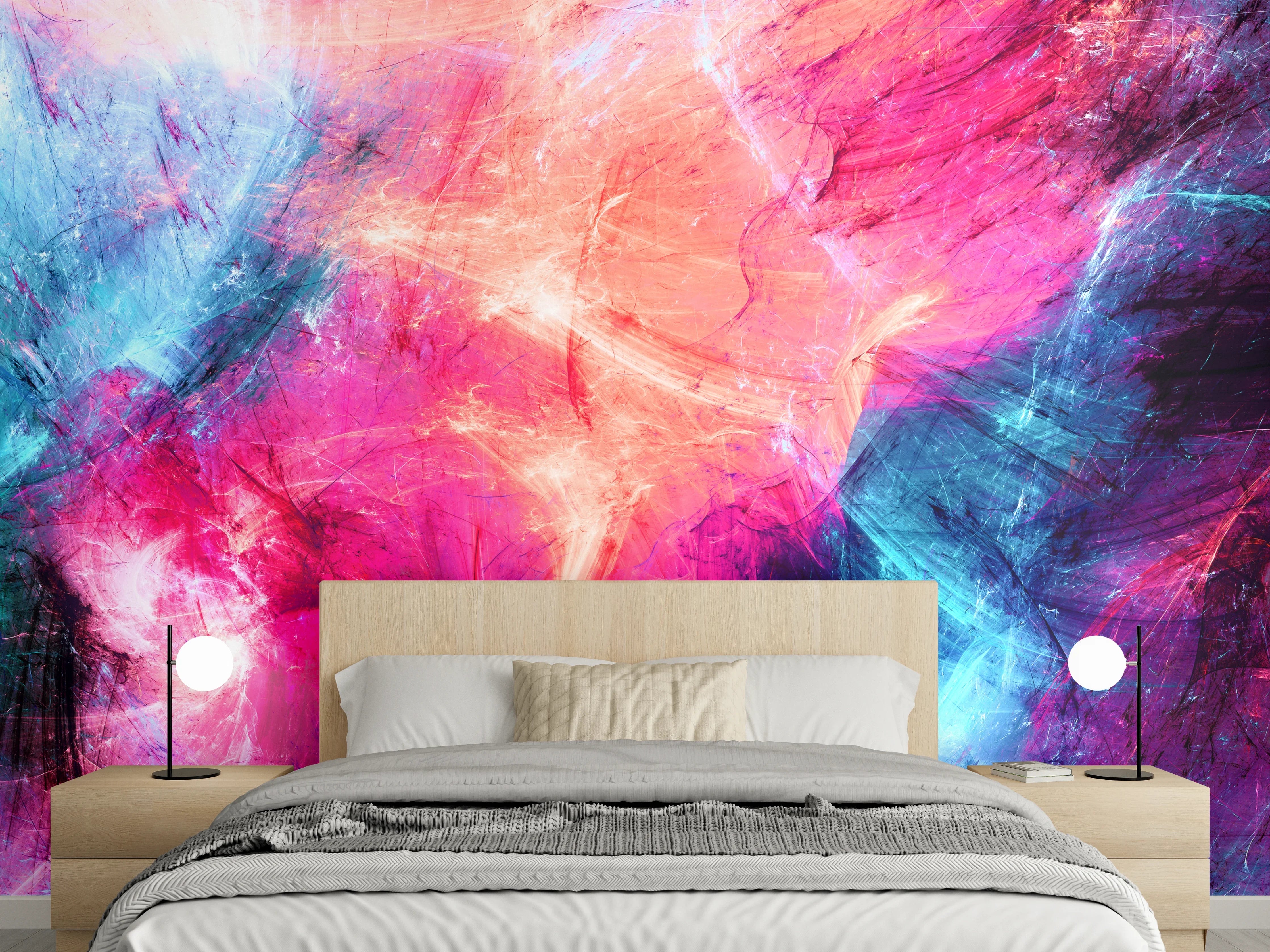 Wandverkleidung Schlafzimmer - Abstrakte Farbexplosion: Buntes Kunstwerk