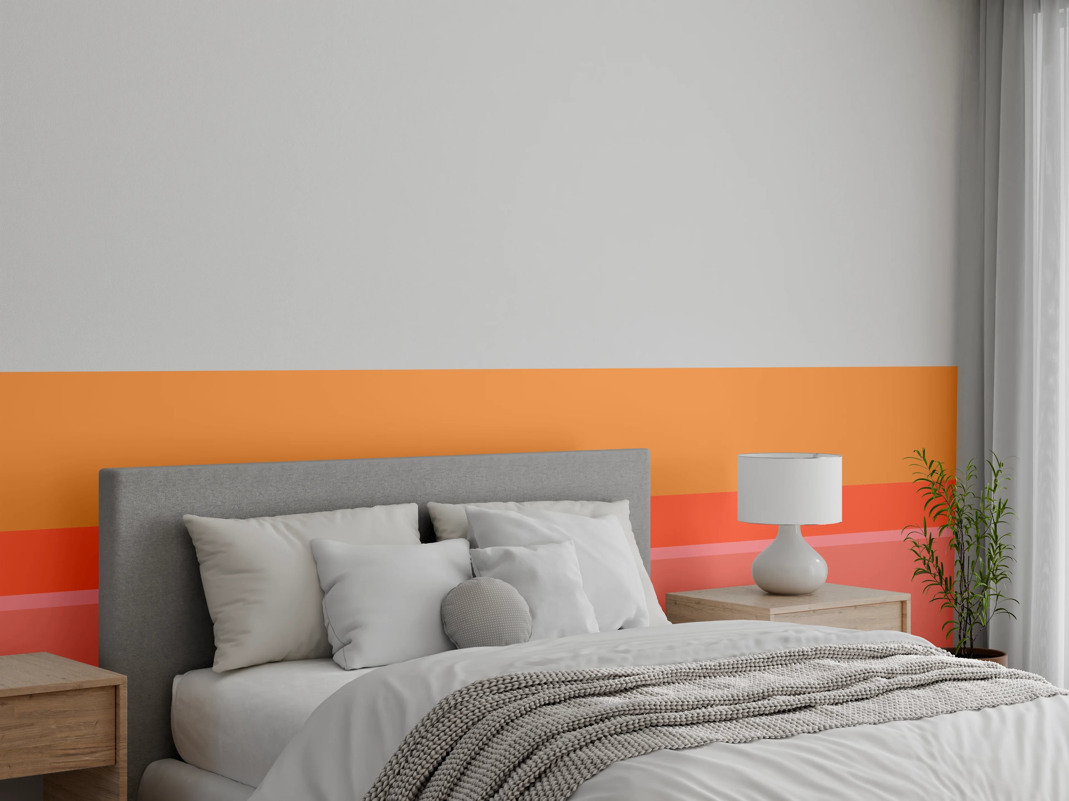 Wandverkleidung Schlafzimmer - Abstrakte Farbflächen Wandbild Orange Rosa