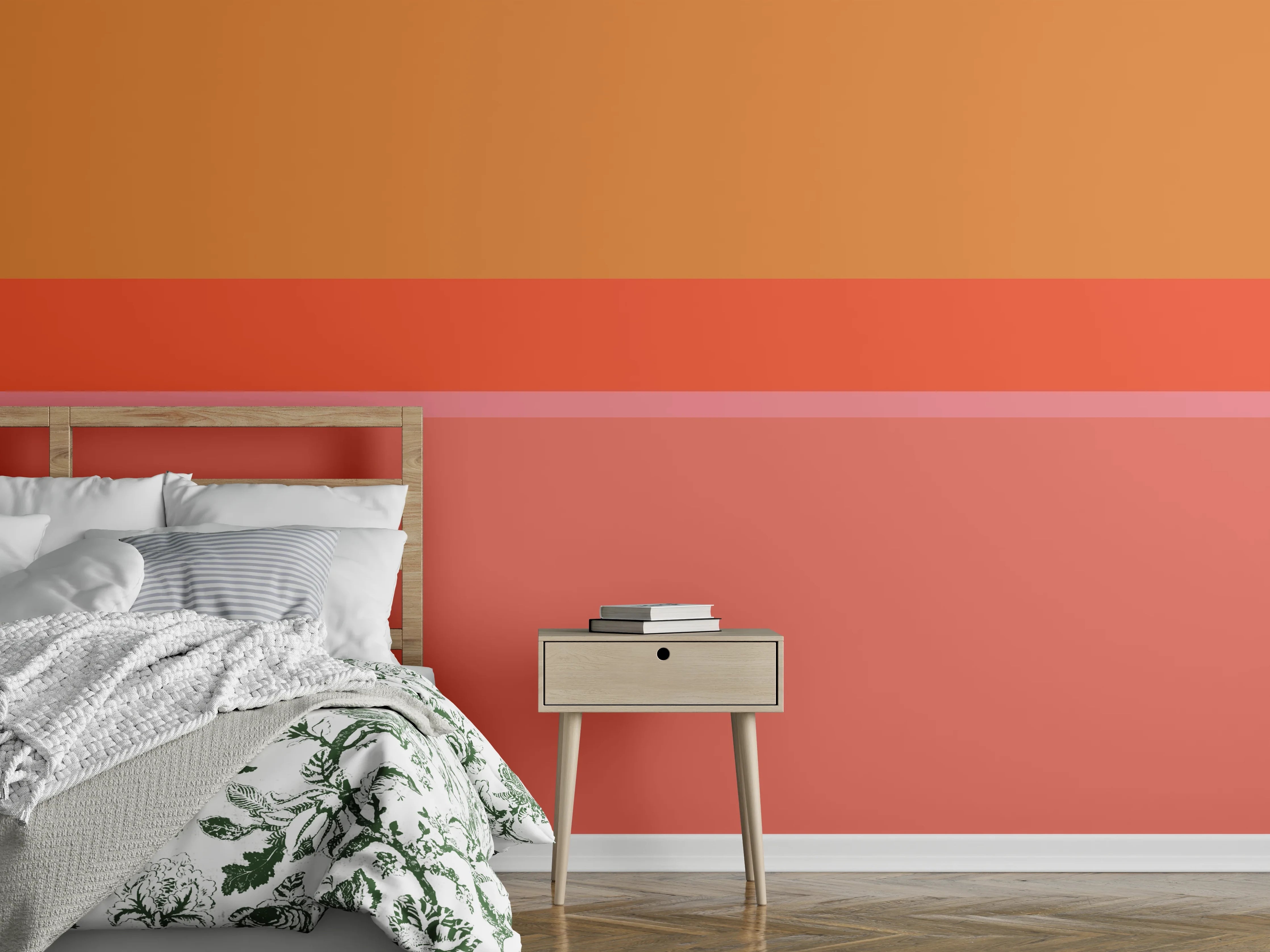 Wandverkleidung Schlafzimmer - Abstrakte Farbflächen Wandbild Orange Rosa