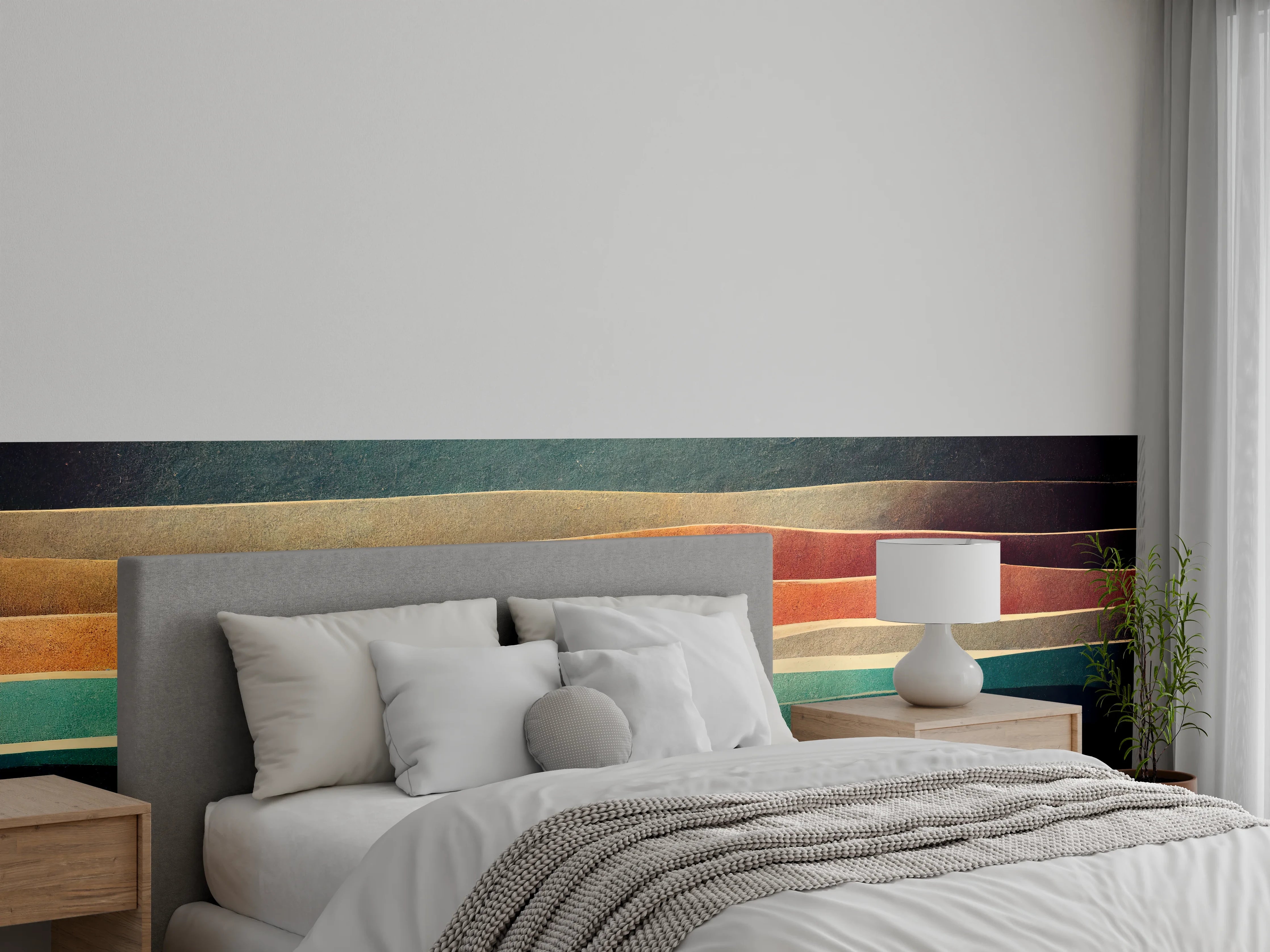 Wandverkleidung Schlafzimmer - Abstrakte Farbflächen im Schicht-Look