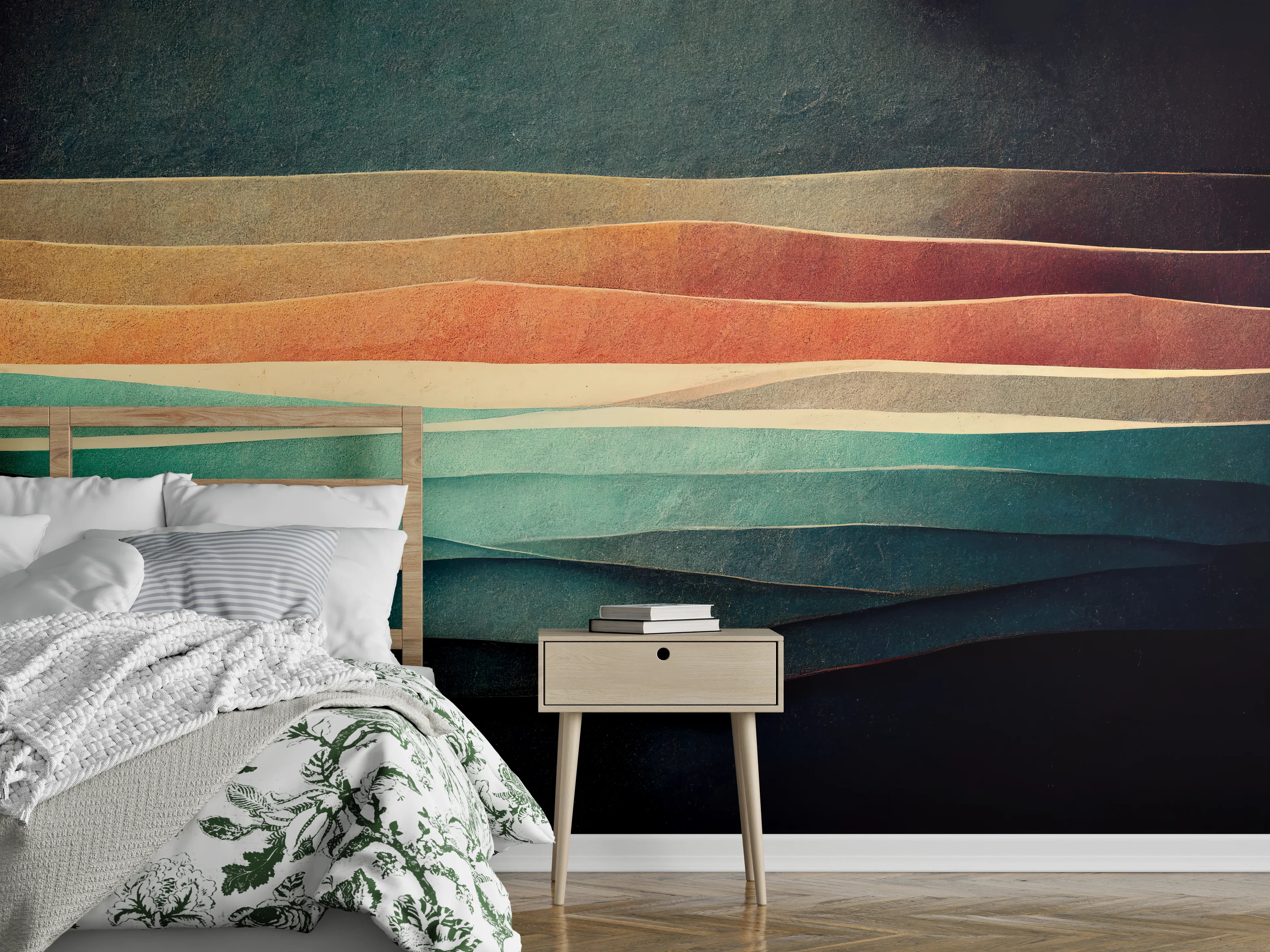 Wandverkleidung Schlafzimmer - Abstrakte Farbflächen im Schicht-Look