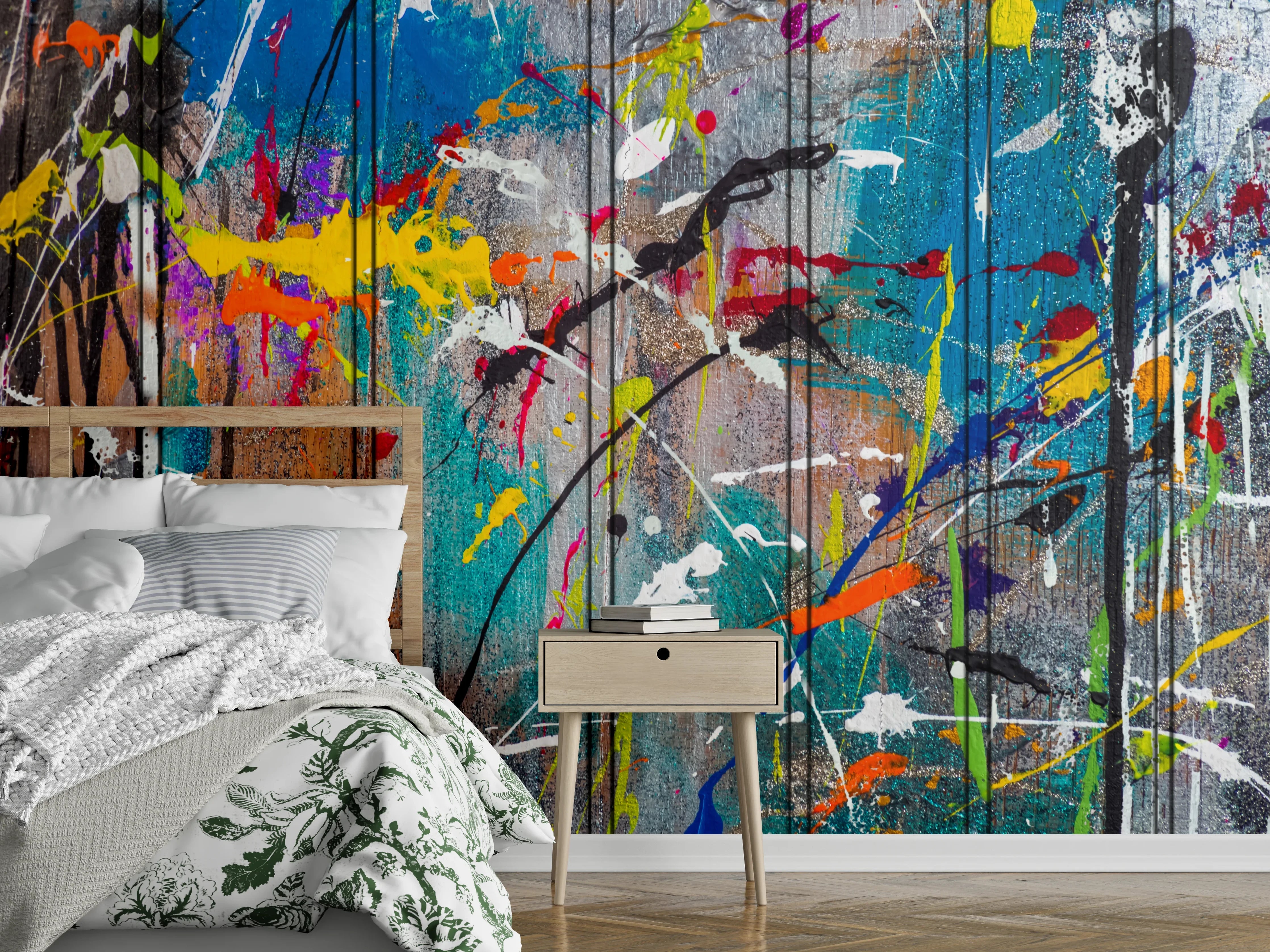 Wandverkleidung Schlafzimmer - Abstrakte Farbkraft: Modern Art Splash