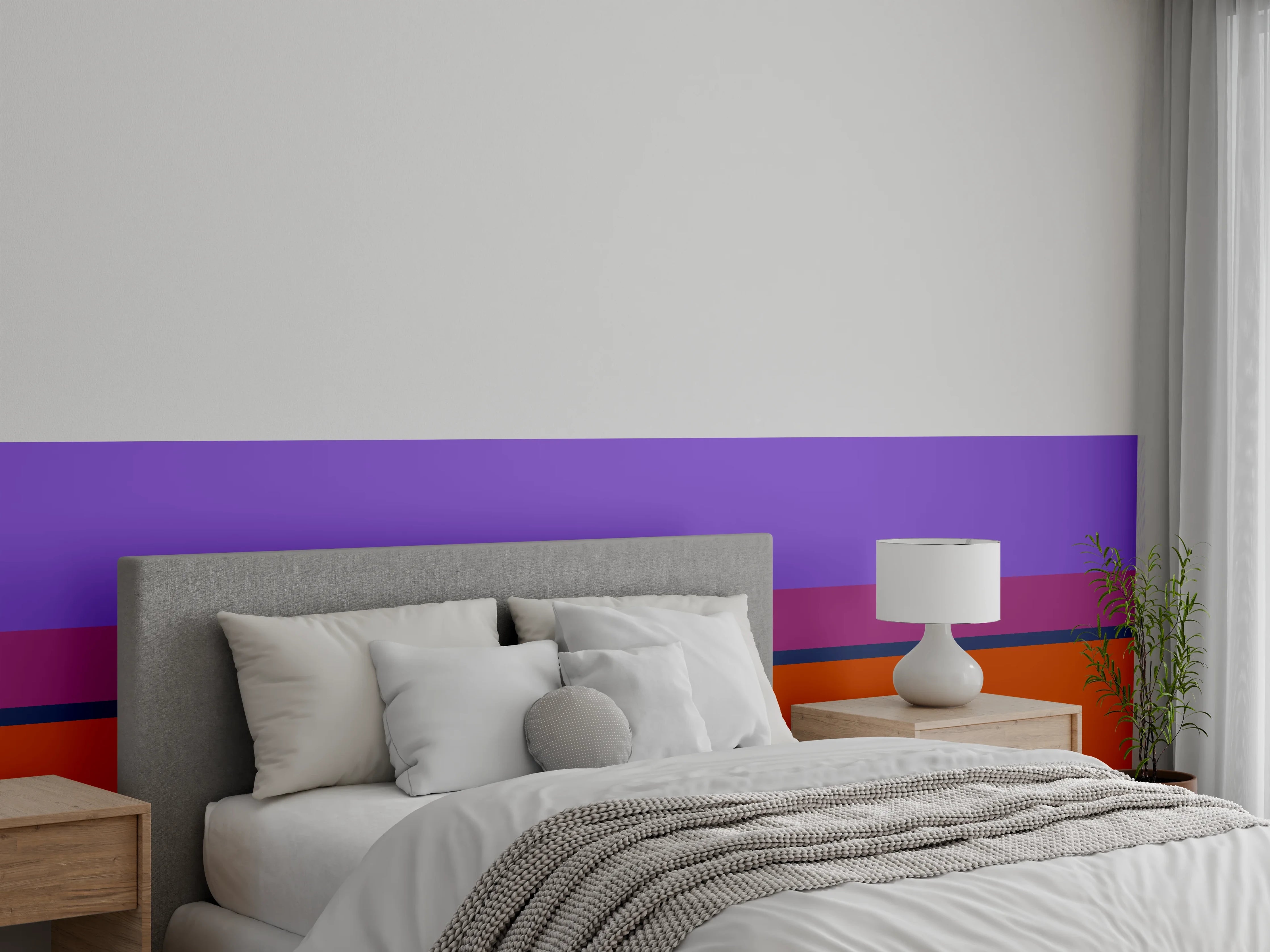 Wandverkleidung Schlafzimmer - Abstrakte Farbstreifen Lila Ocker Braun