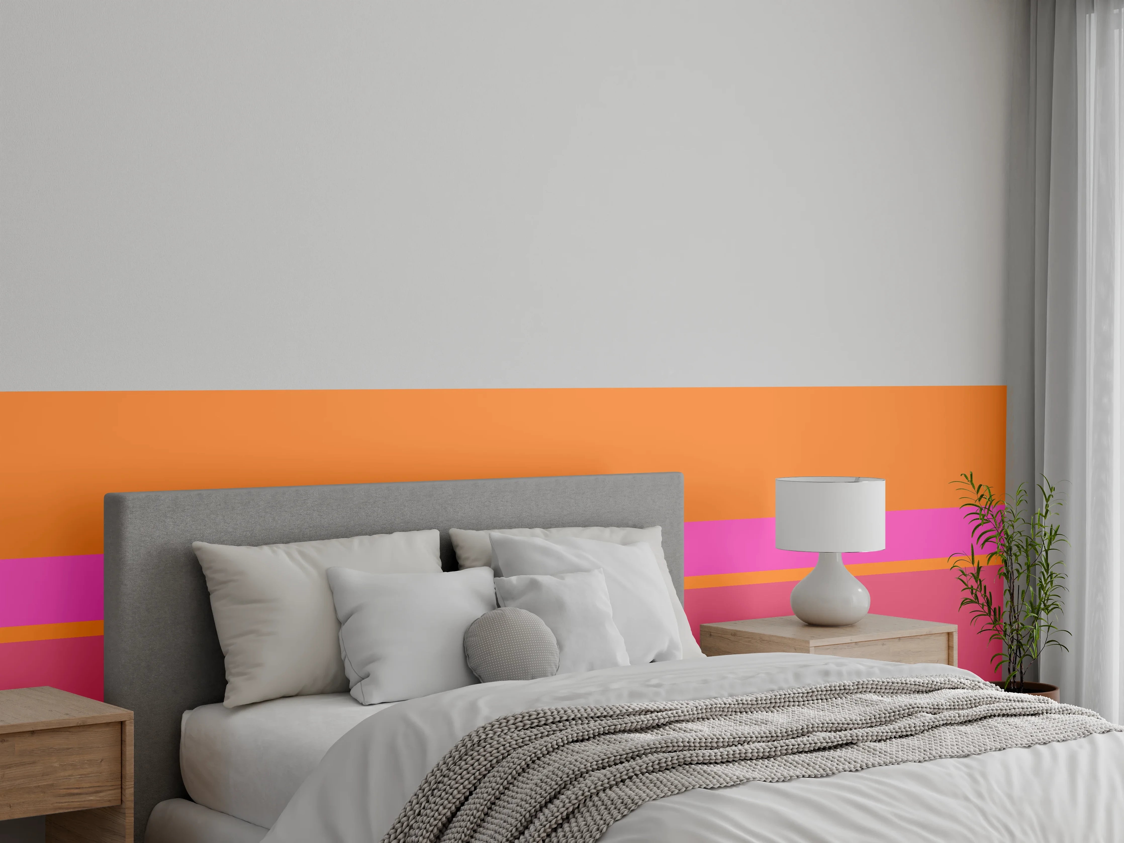Wandverkleidung Schlafzimmer - Abstrakte Farbstreifen Orange Pink
