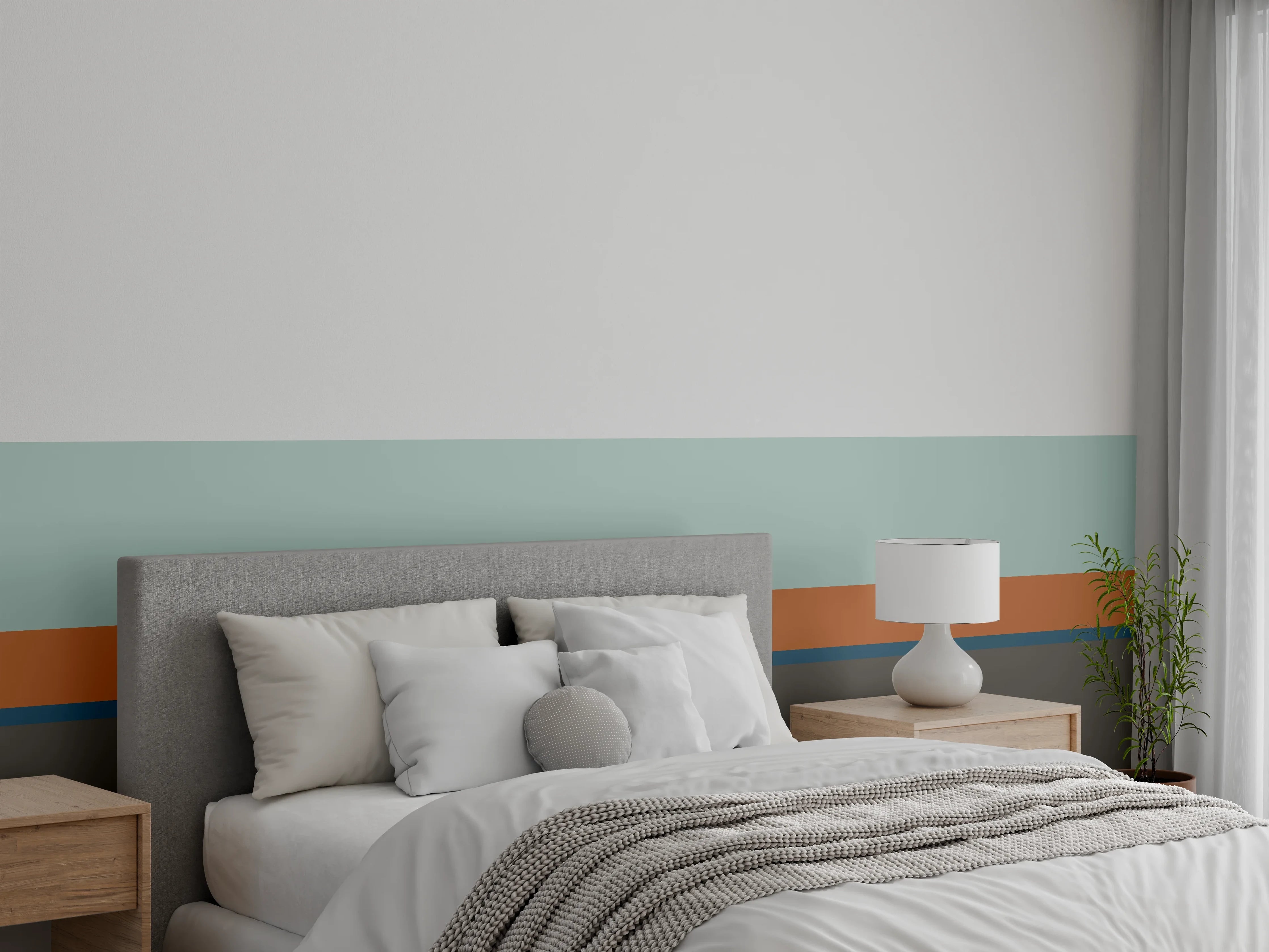 Wandverkleidung Schlafzimmer - Abstrakte Farbstreifen Wandbild modern