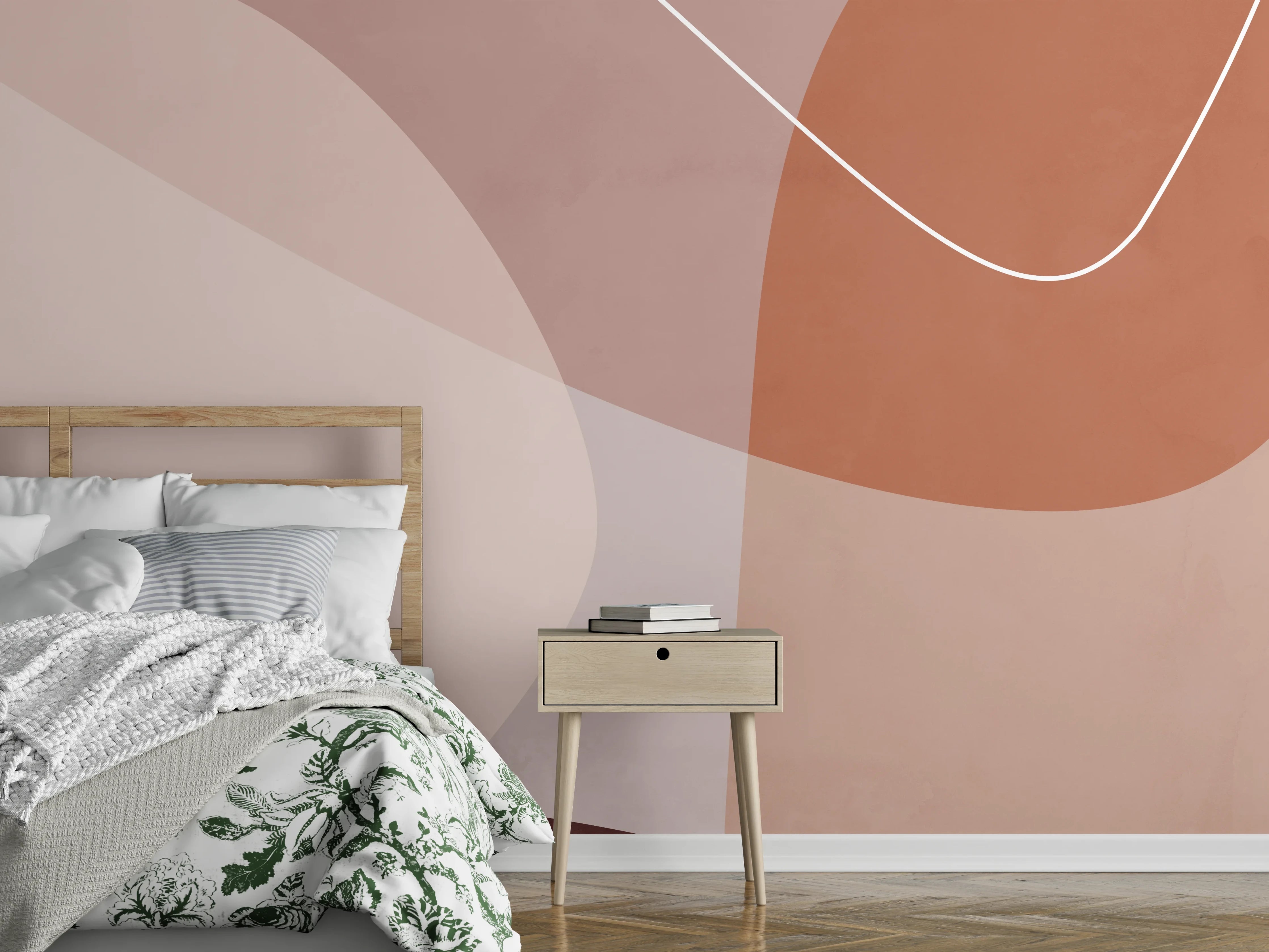 Wandverkleidung Schlafzimmer - Abstrakte Formen in Beige und Braun