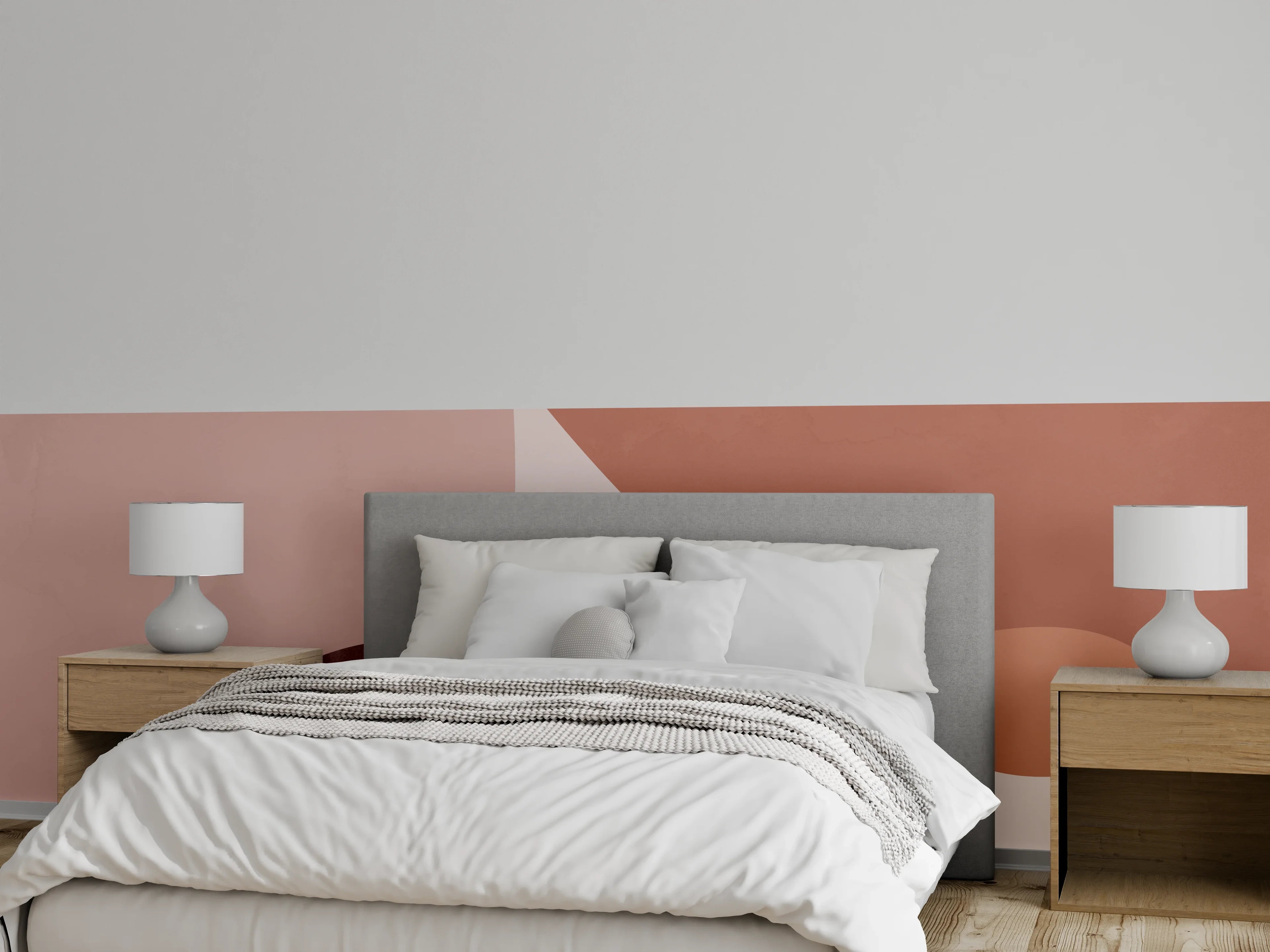 Wandverkleidung Schlafzimmer - Abstrakte Formen in Terrakotta und Beige