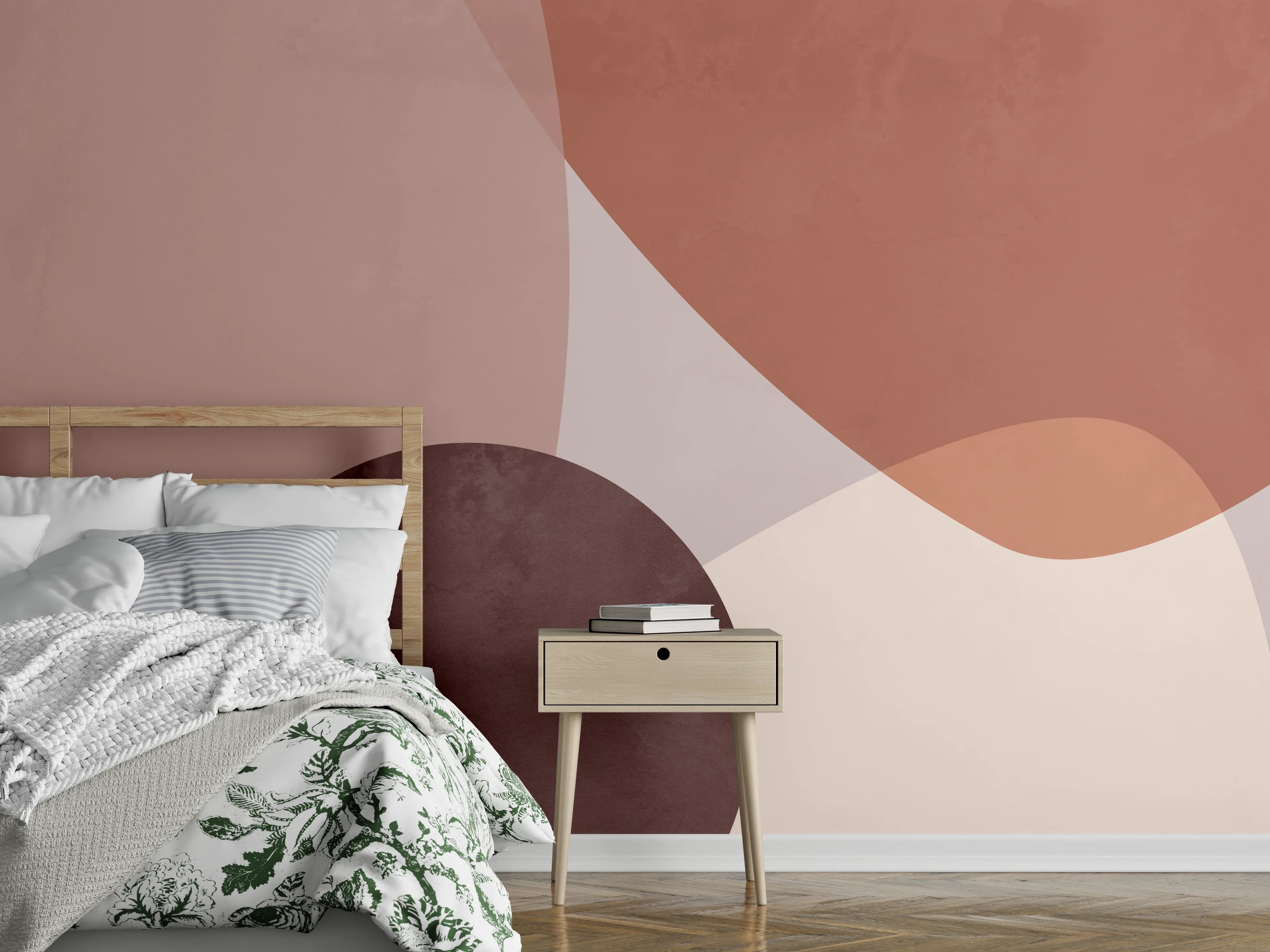Wandverkleidung Schlafzimmer - Abstrakte Formen in Terrakotta und Beige