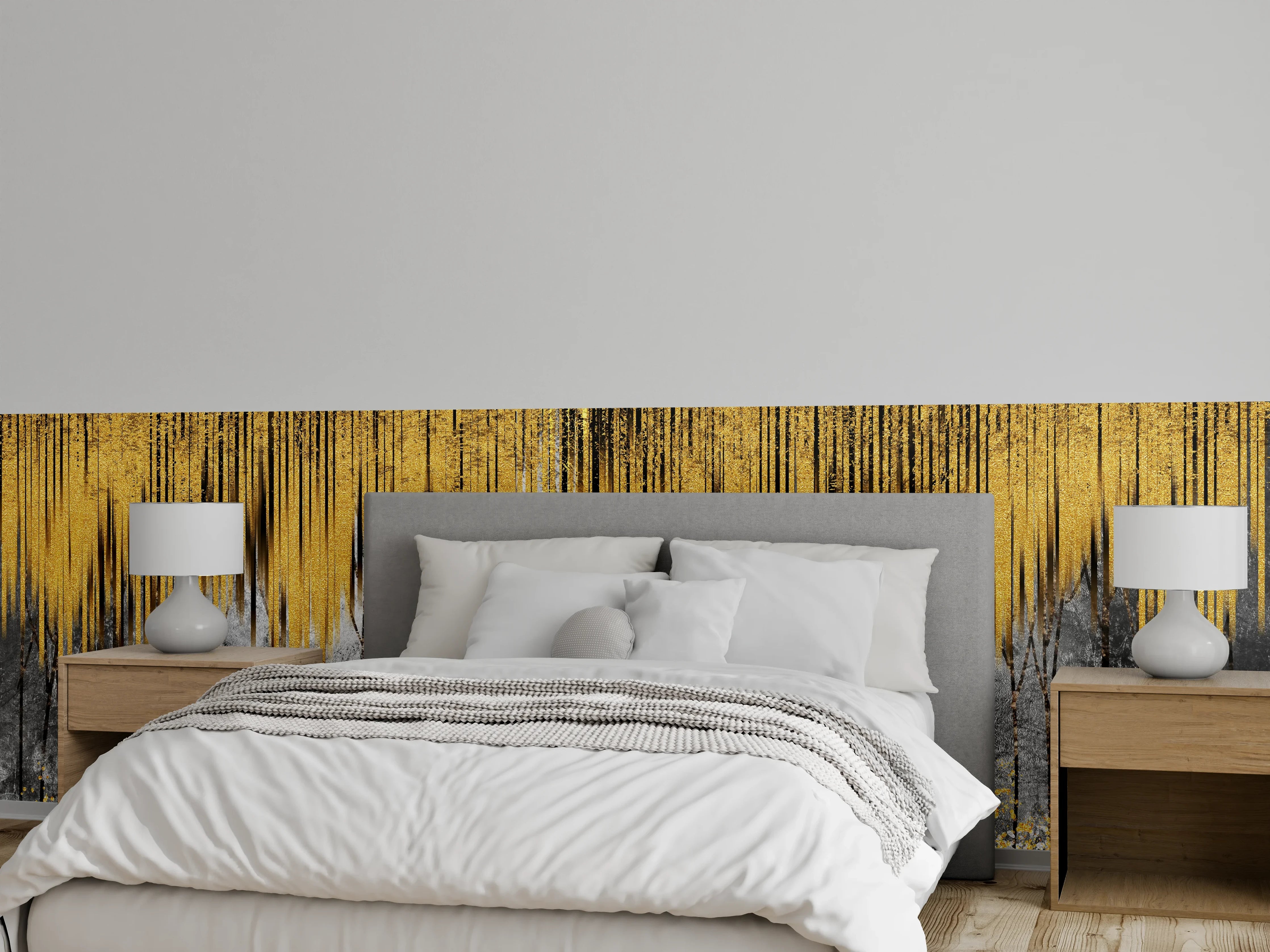 Wandverkleidung Schlafzimmer - Abstrakte Gold- und Silbertöne Kunst