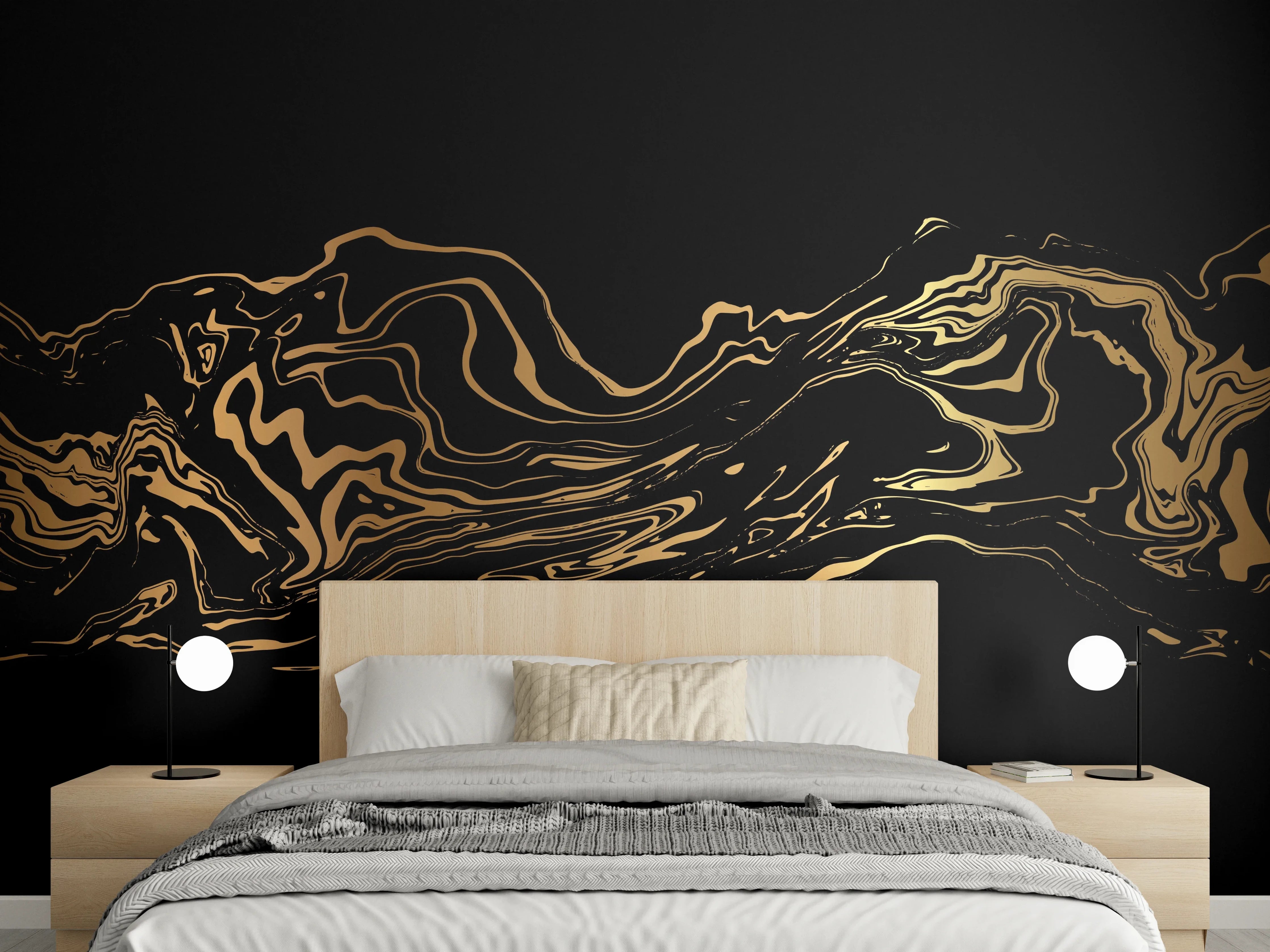 Wandverkleidung Schlafzimmer - Abstrakte Gold-Schwarz-Textur