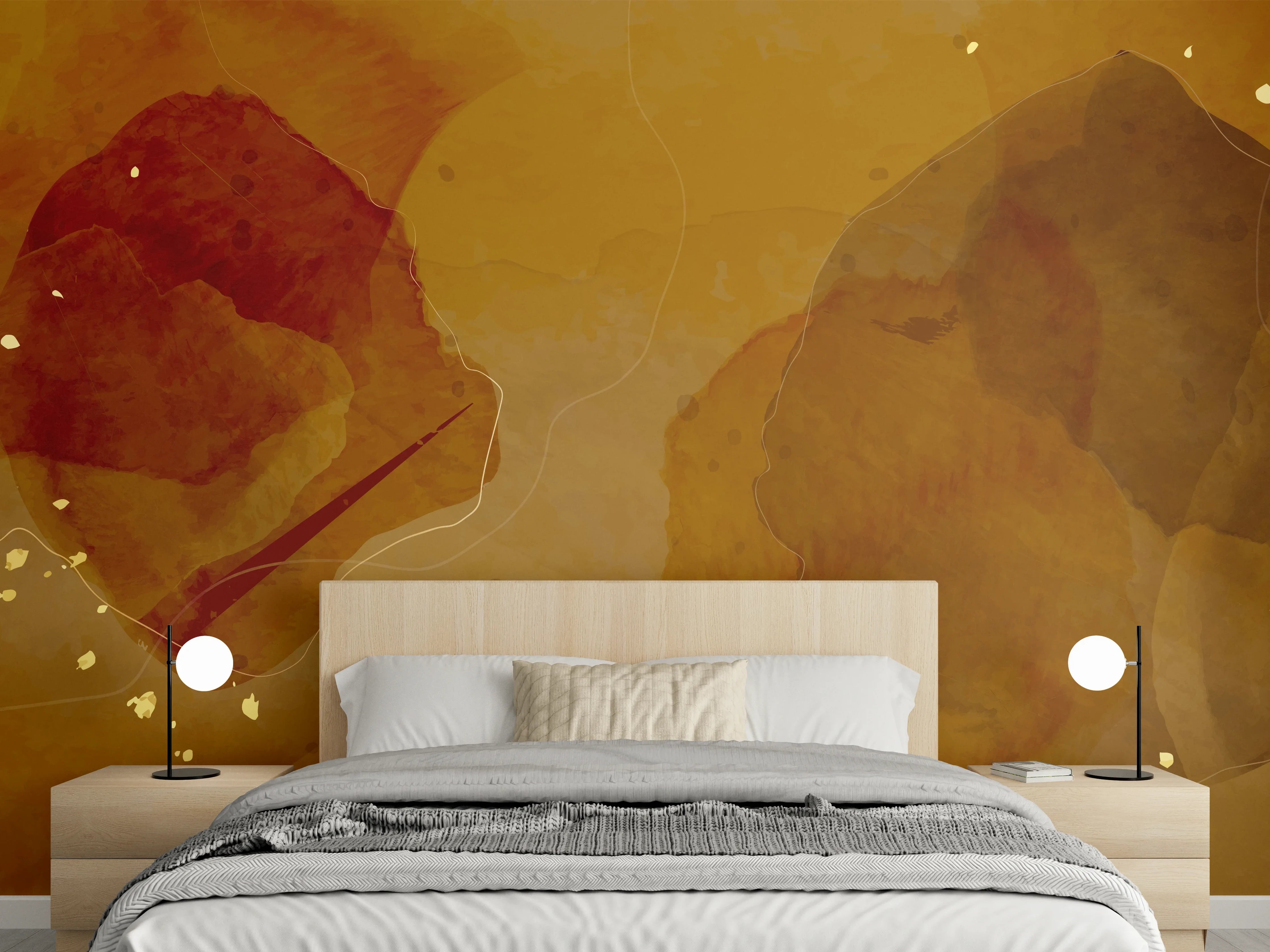 Wandverkleidung Schlafzimmer - Abstrakte Goldbraune Kunst