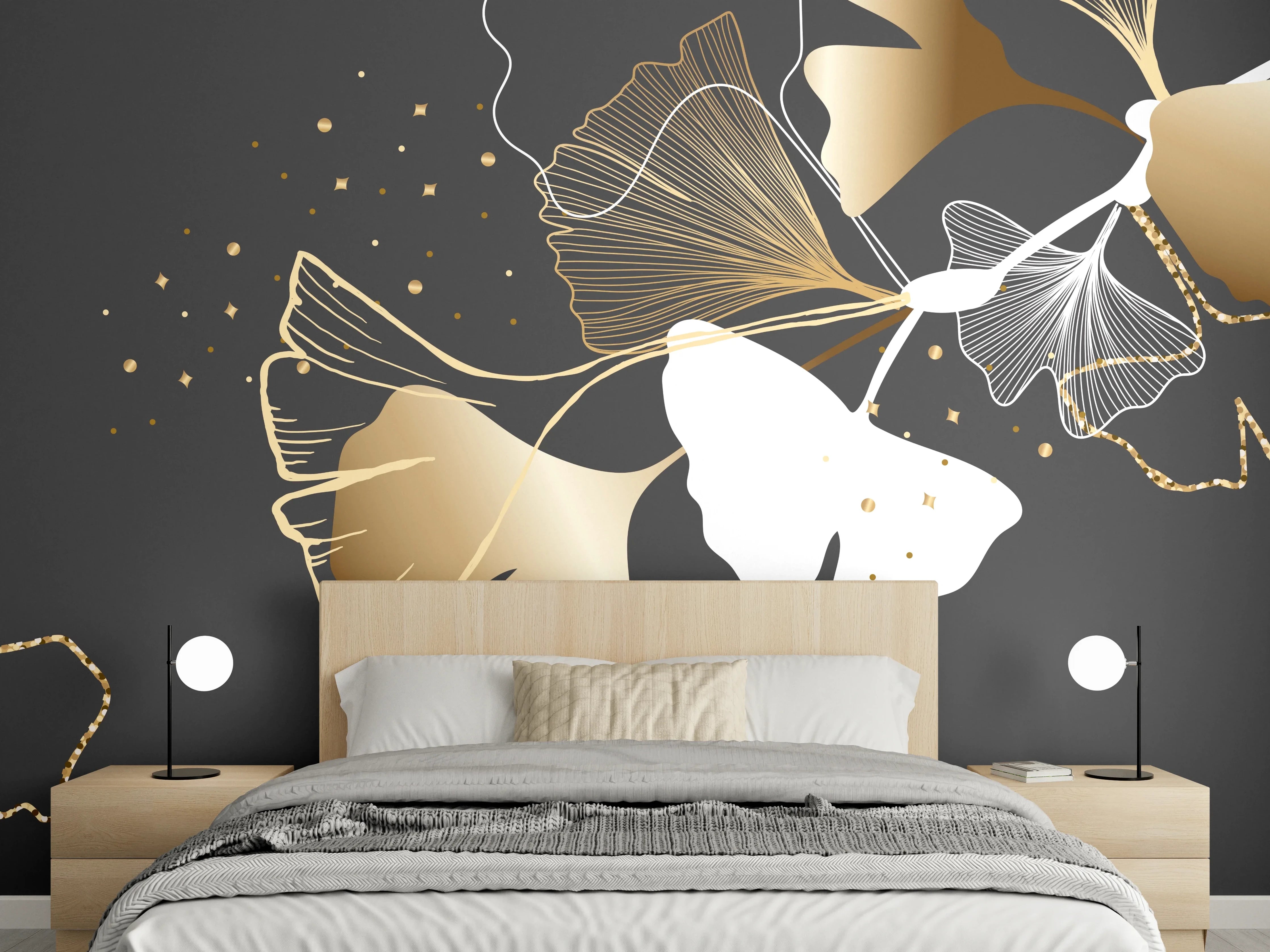 Wandverkleidung Schlafzimmer - Abstrakte Goldene Schmetterlinge