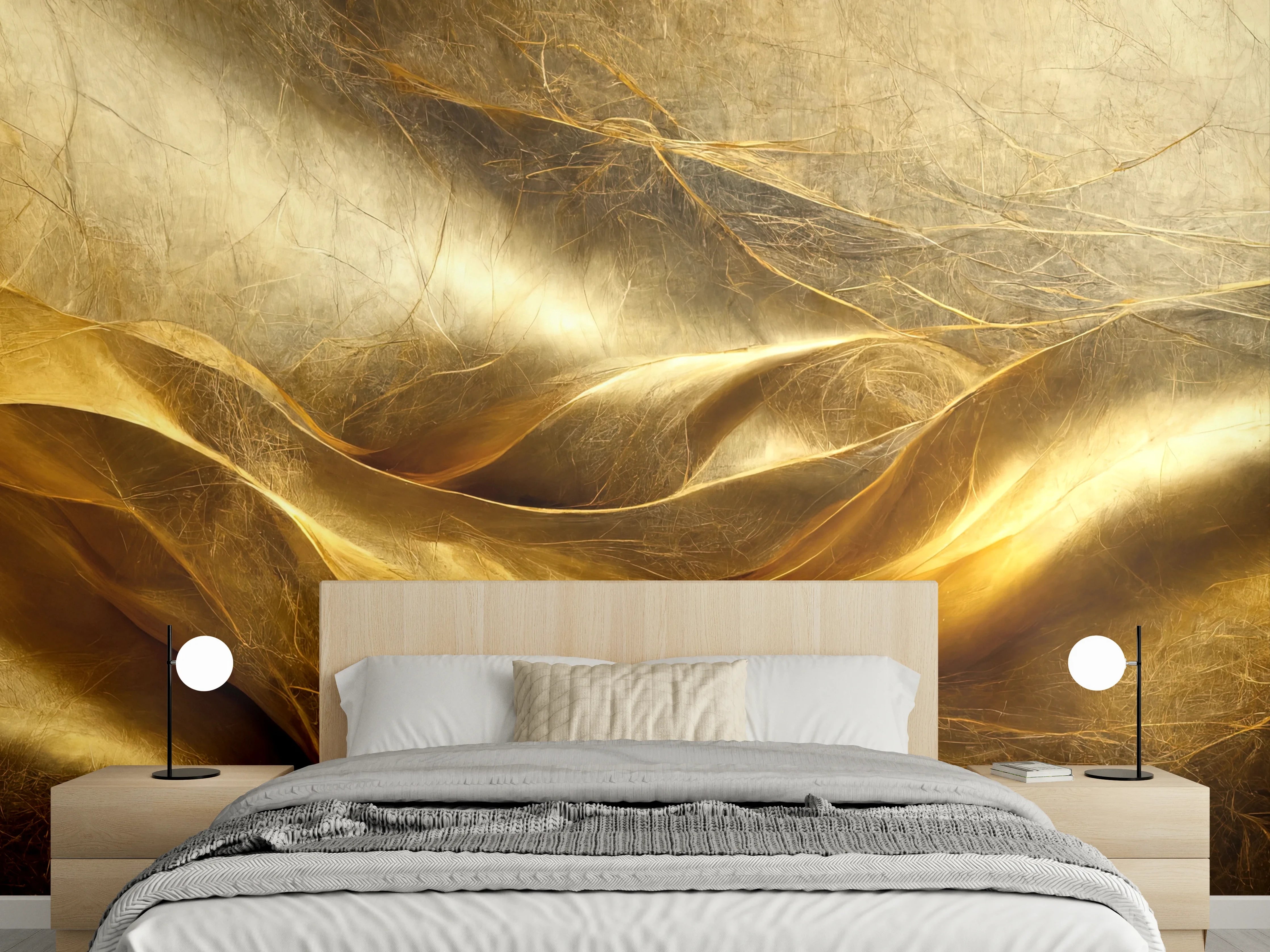 Wandverkleidung Schlafzimmer - Abstrakte Goldfolie: Edler Glanz
