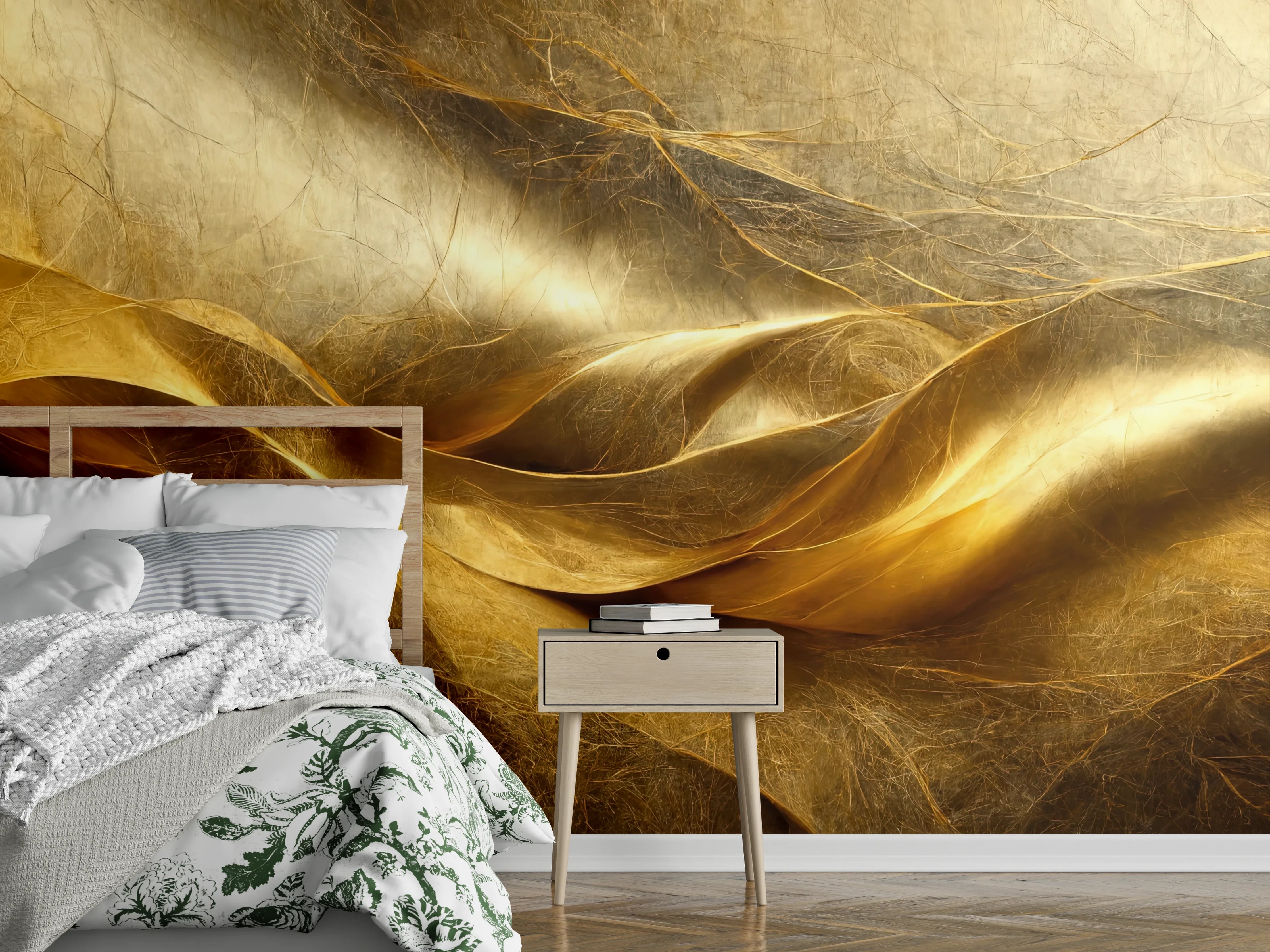 Wandverkleidung Schlafzimmer - Abstrakte Goldfolie: Edler Glanz