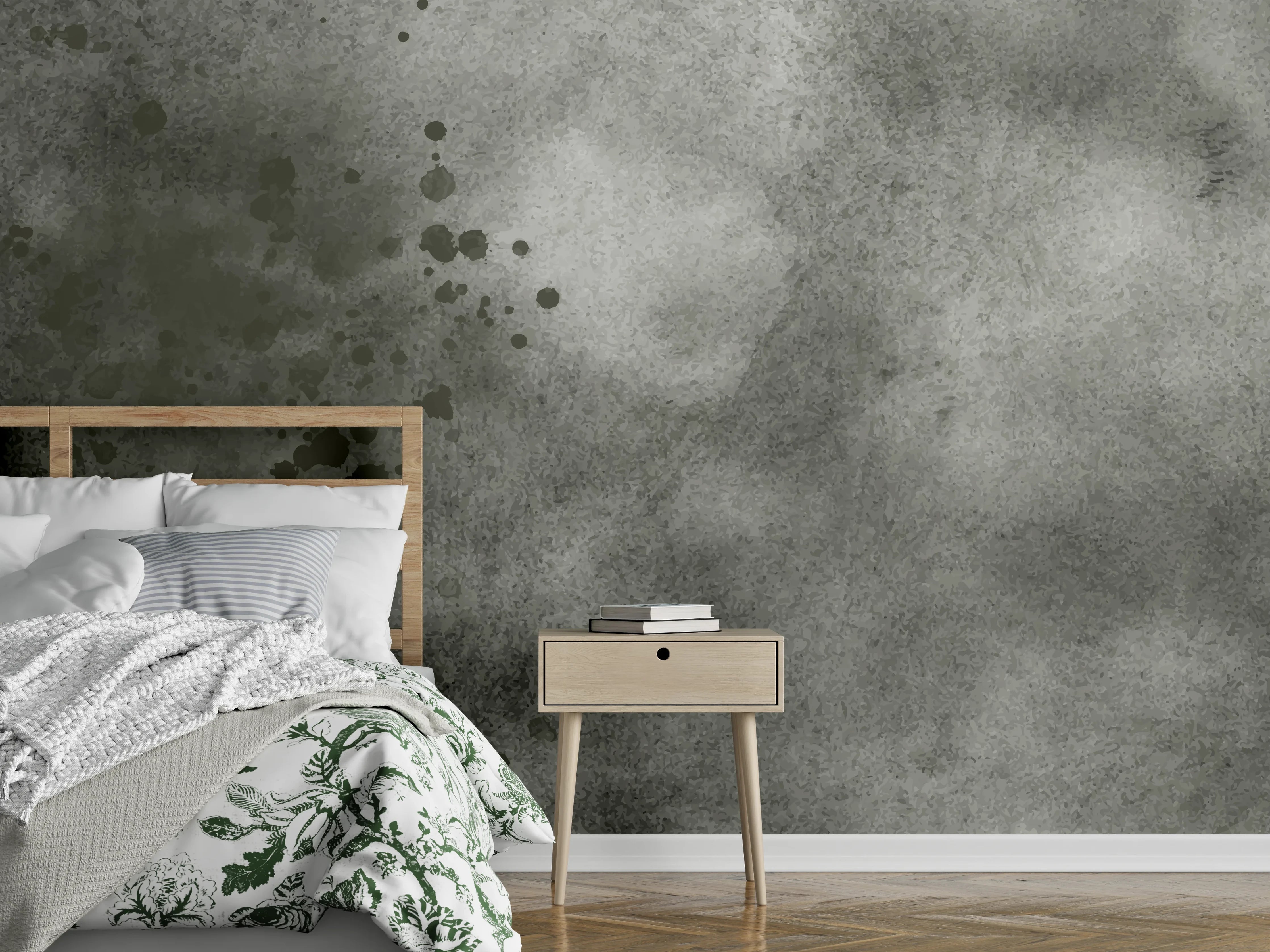 Wandverkleidung Schlafzimmer - Abstrakte Grau-Schwarz Aquarelltextur