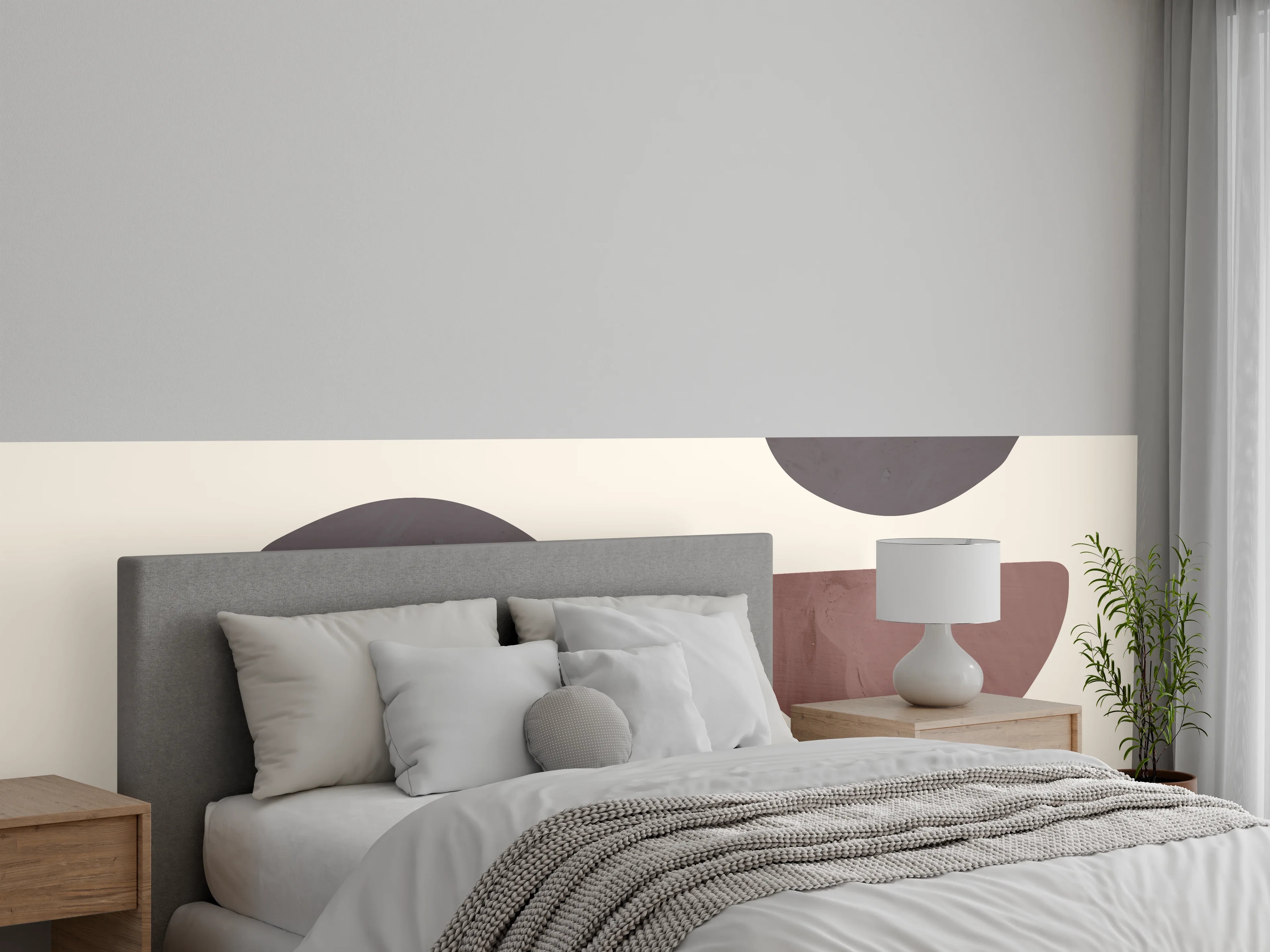 Wandverkleidung Schlafzimmer - Abstrakte Halbkreise in Erdtönen Muster