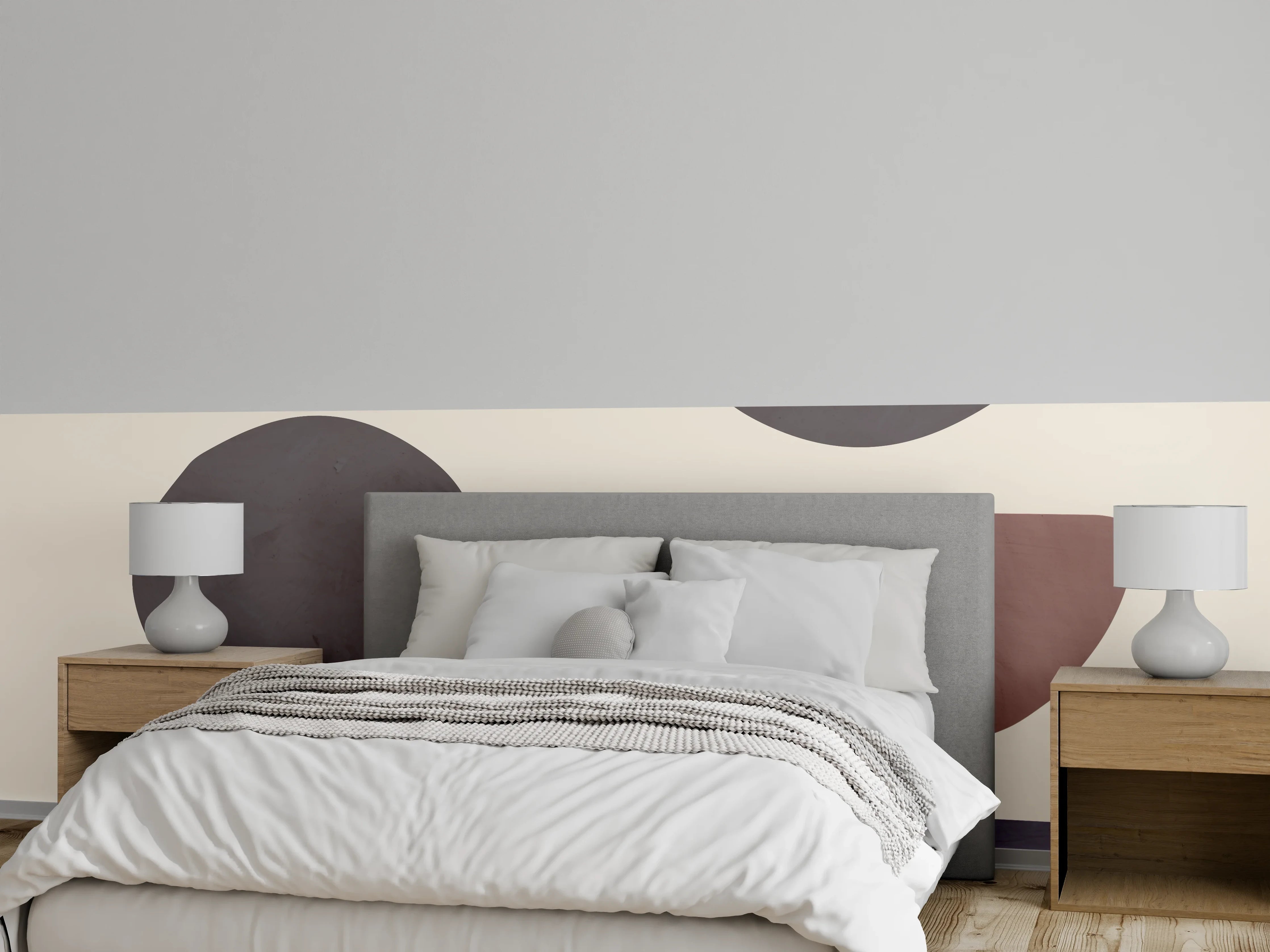 Wandverkleidung Schlafzimmer - Abstrakte Halbkreise in Erdtönen Muster