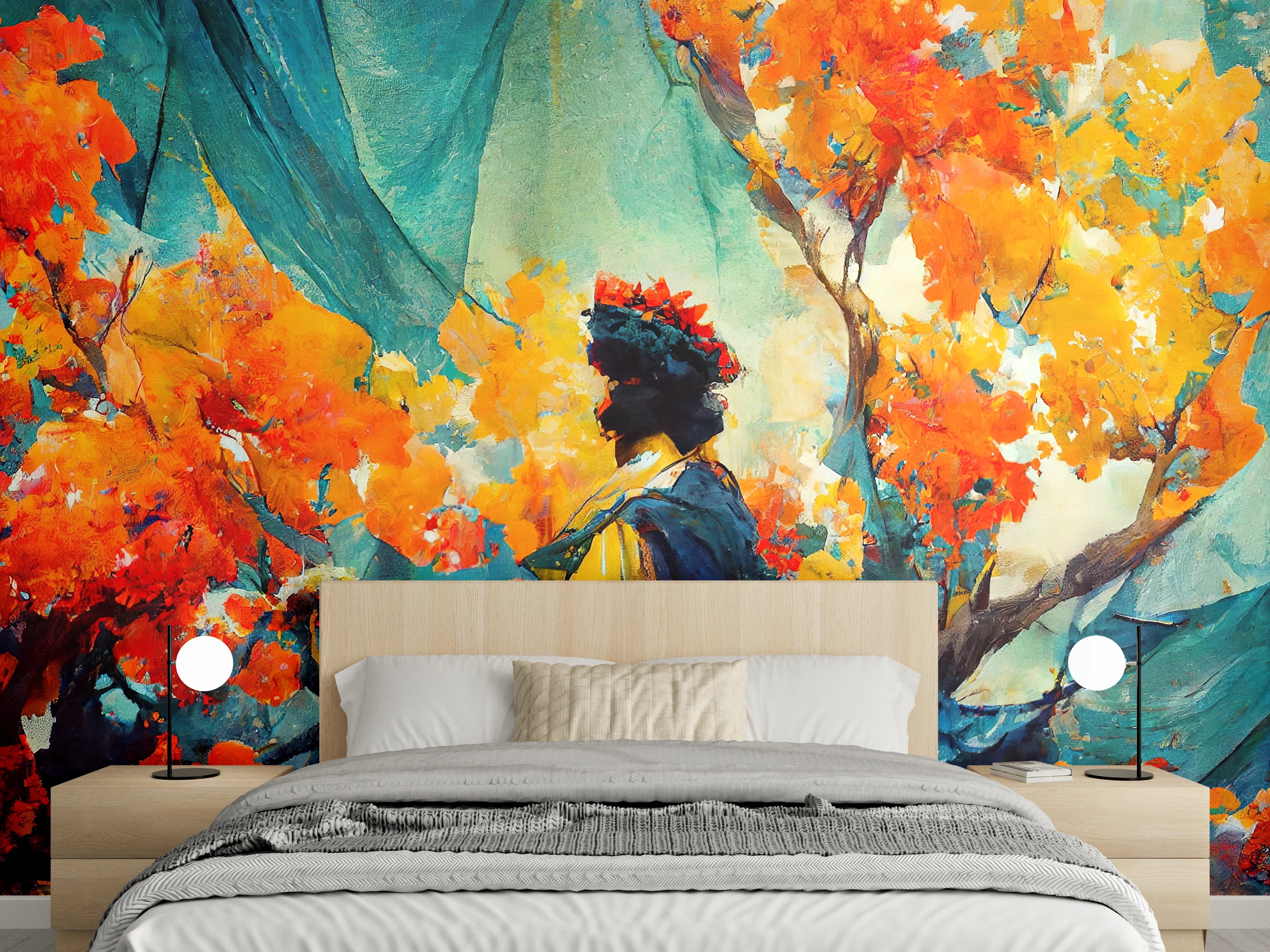 Wandverkleidung Schlafzimmer - Abstrakte Kunst - Frau im Wald
