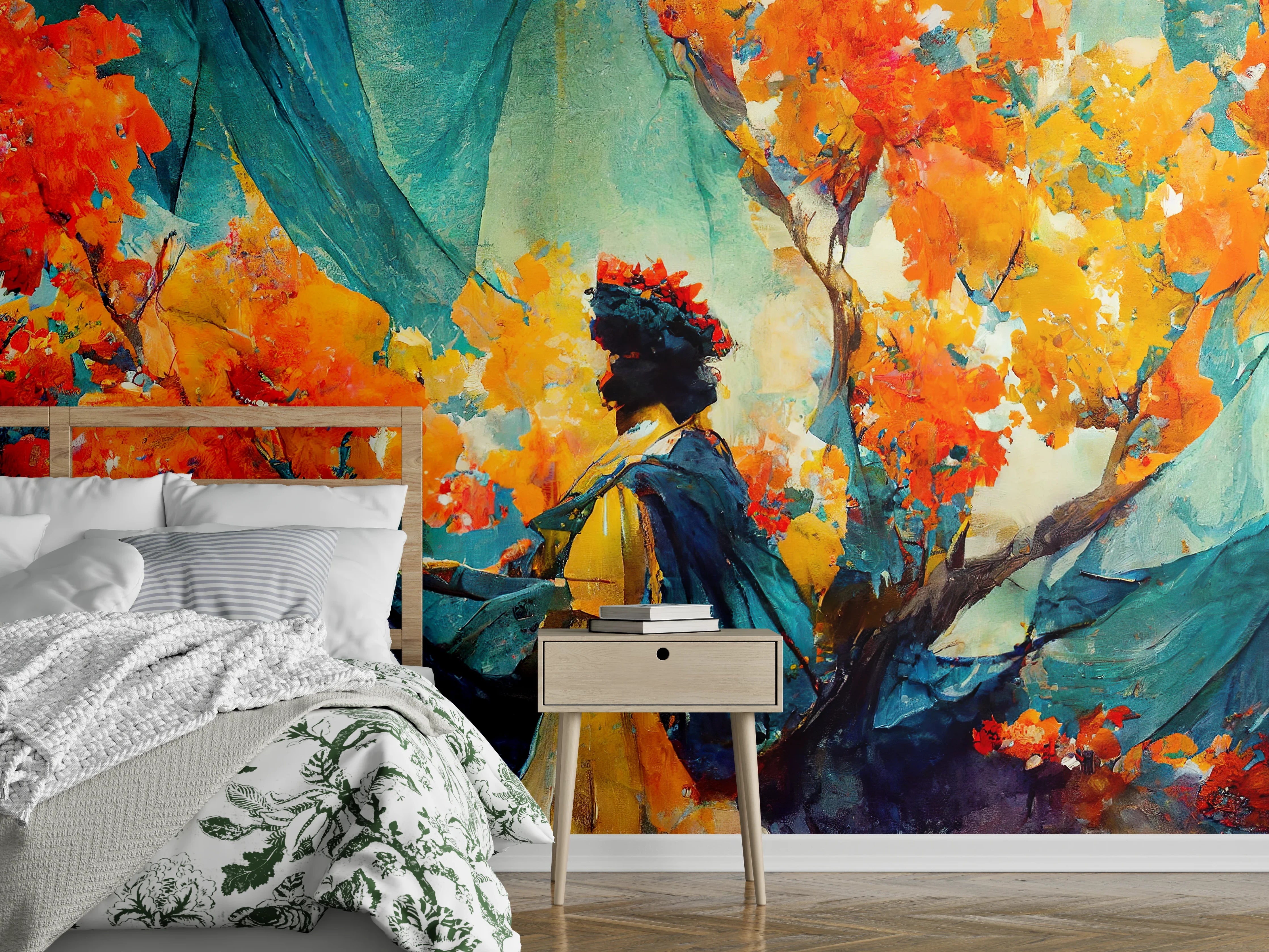 Wandverkleidung Schlafzimmer - Abstrakte Kunst - Frau im Wald