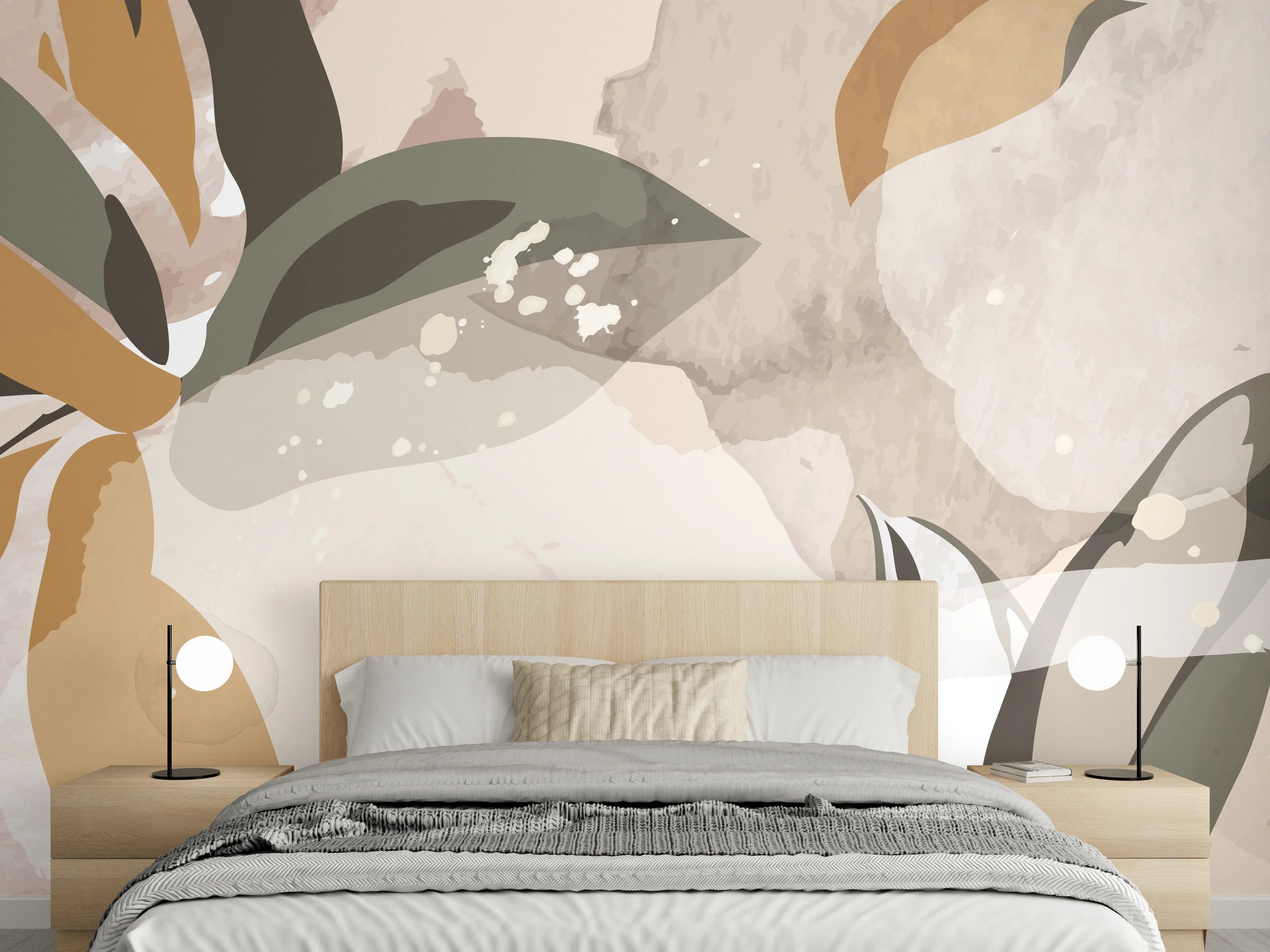 Wandverkleidung Schlafzimmer - Abstrakte Kunst Beige Braun