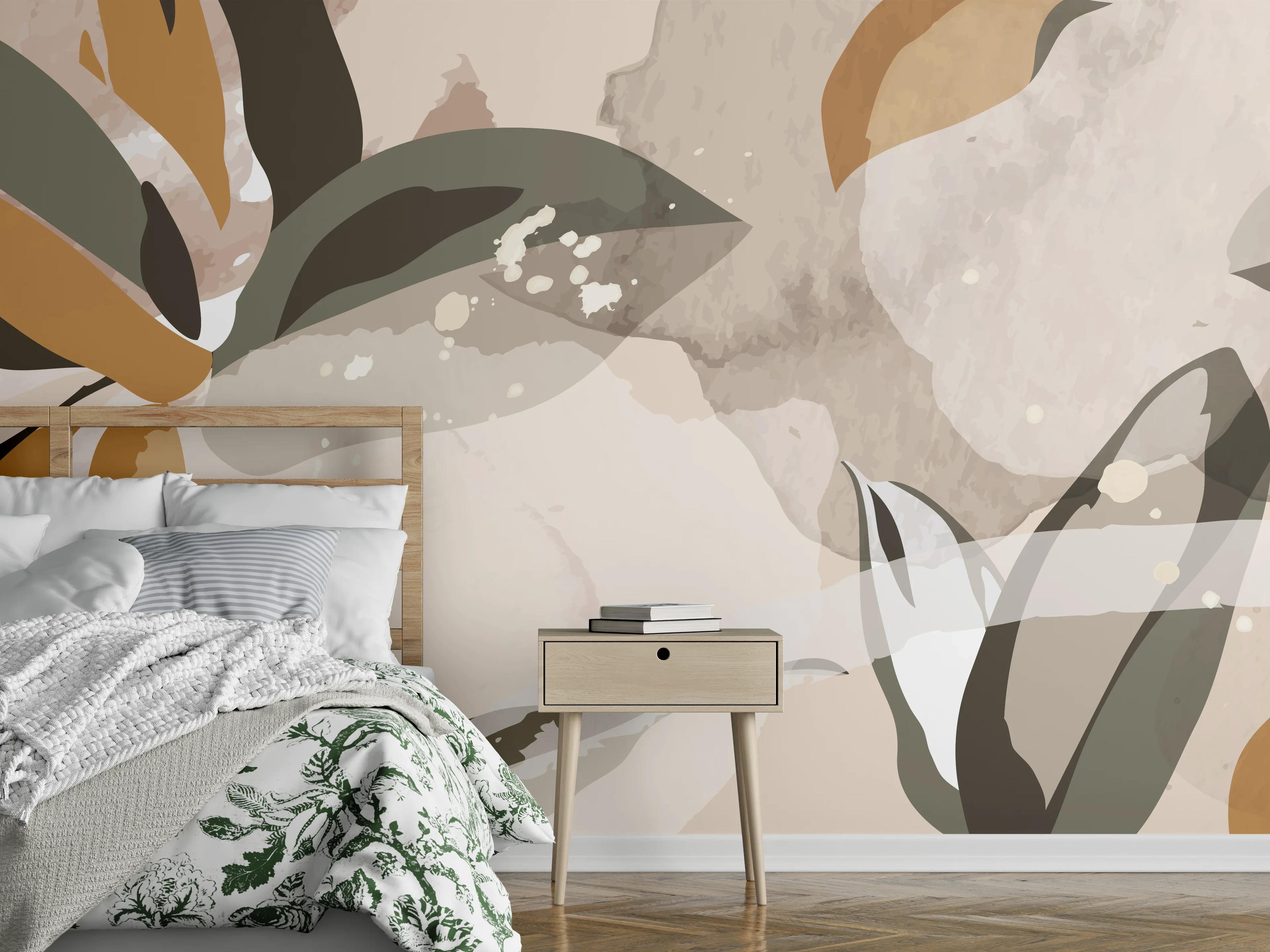 Wandverkleidung Schlafzimmer - Abstrakte Kunst Beige Braun