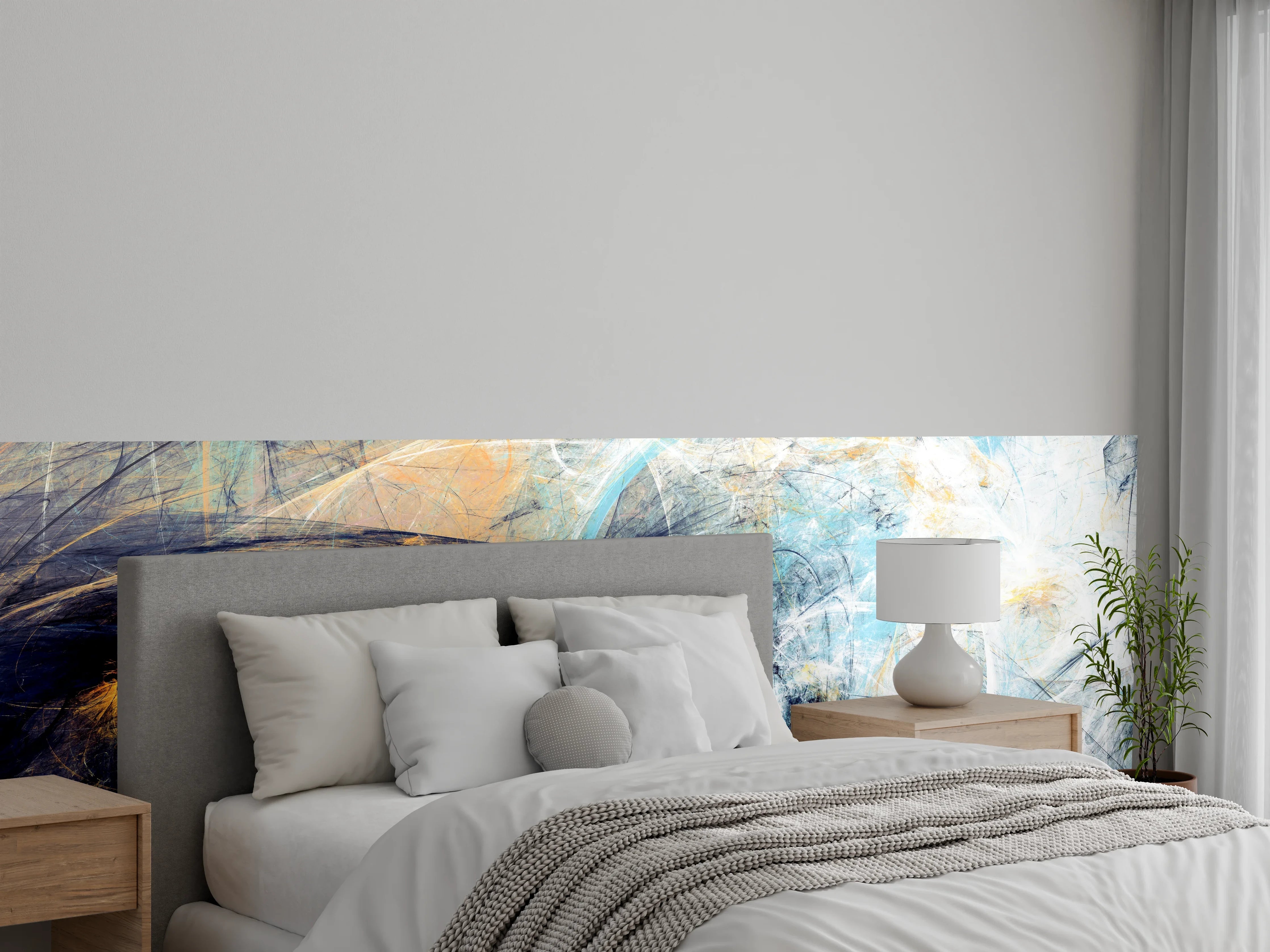 Wandverkleidung Schlafzimmer - Abstrakte Kunst Blau Beige Weiß