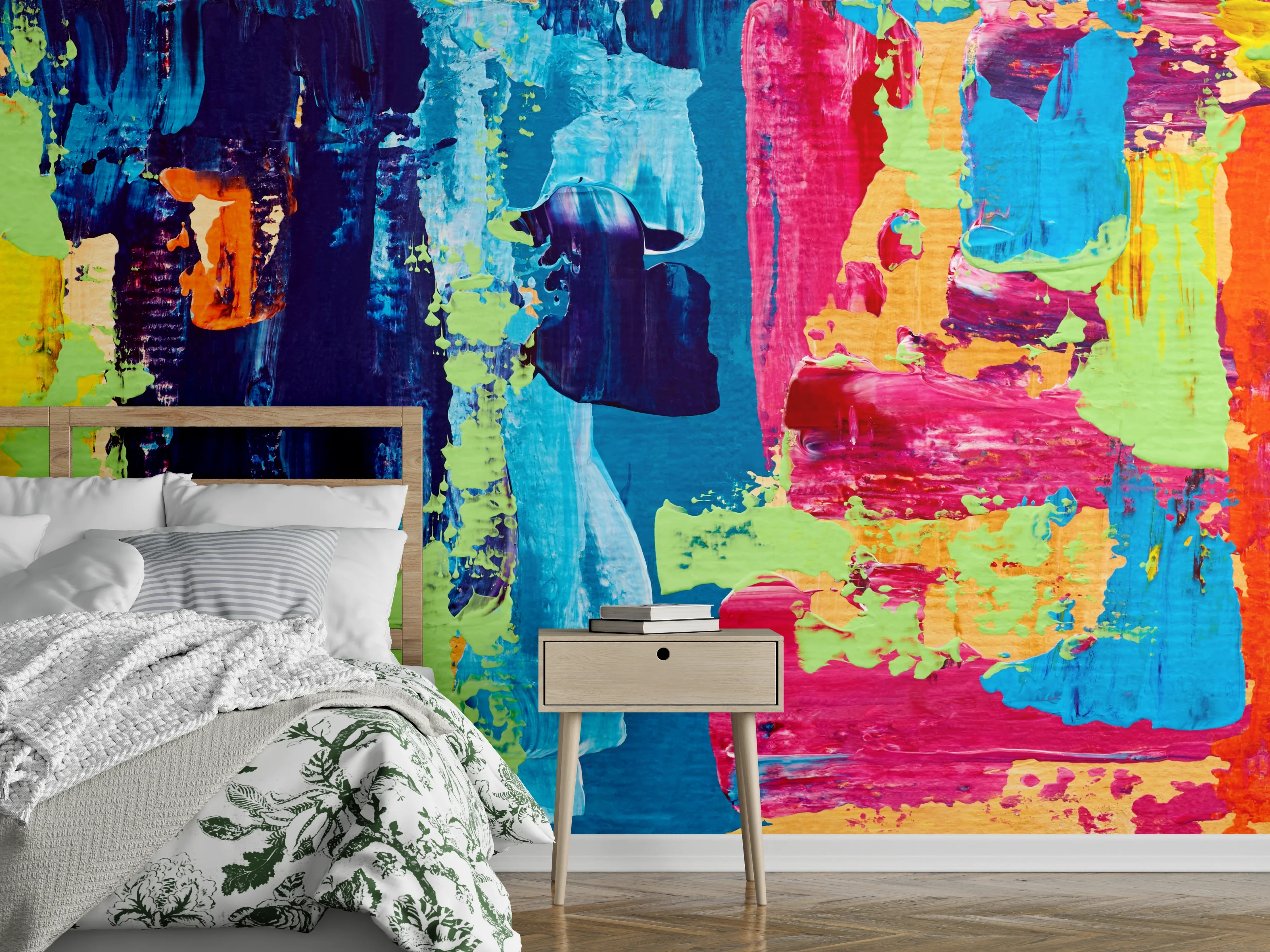 Wandverkleidung Schlafzimmer - Abstrakte Kunst bunte Farben modern