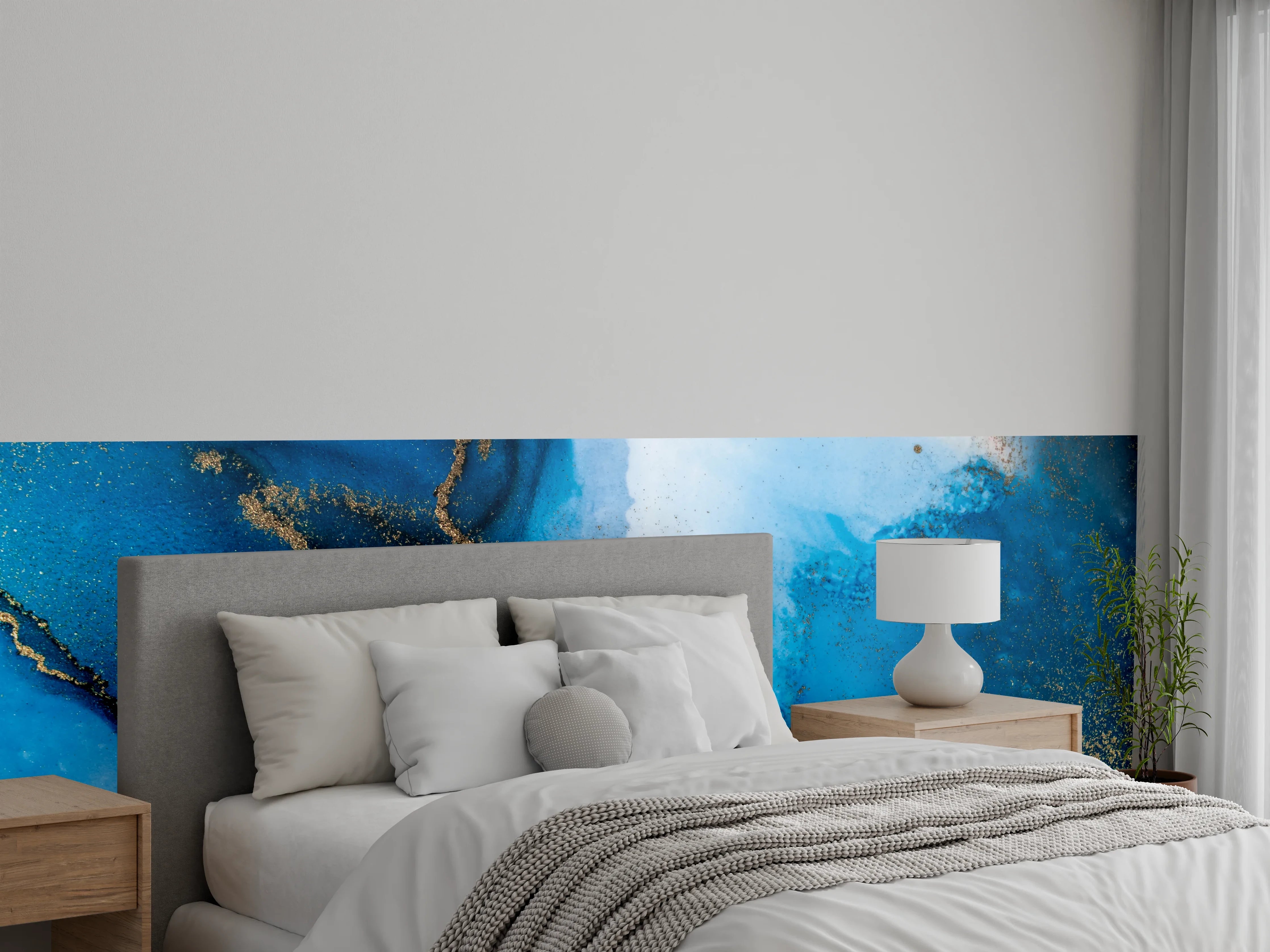 Wandverkleidung Schlafzimmer - Abstrakte Kunst in Blau und Gold