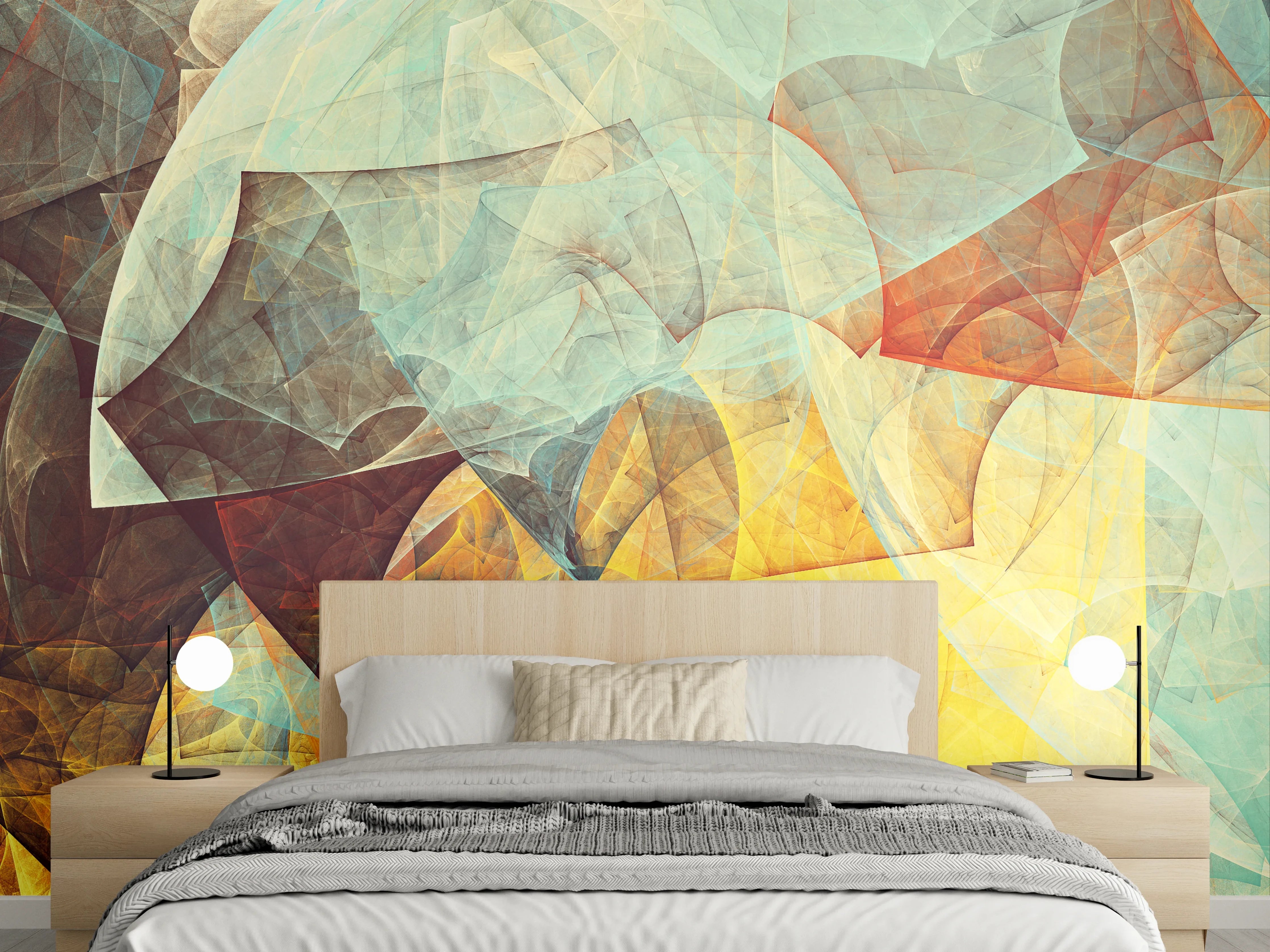 Wandverkleidung Schlafzimmer - Abstrakte Kunst in warmen Farben