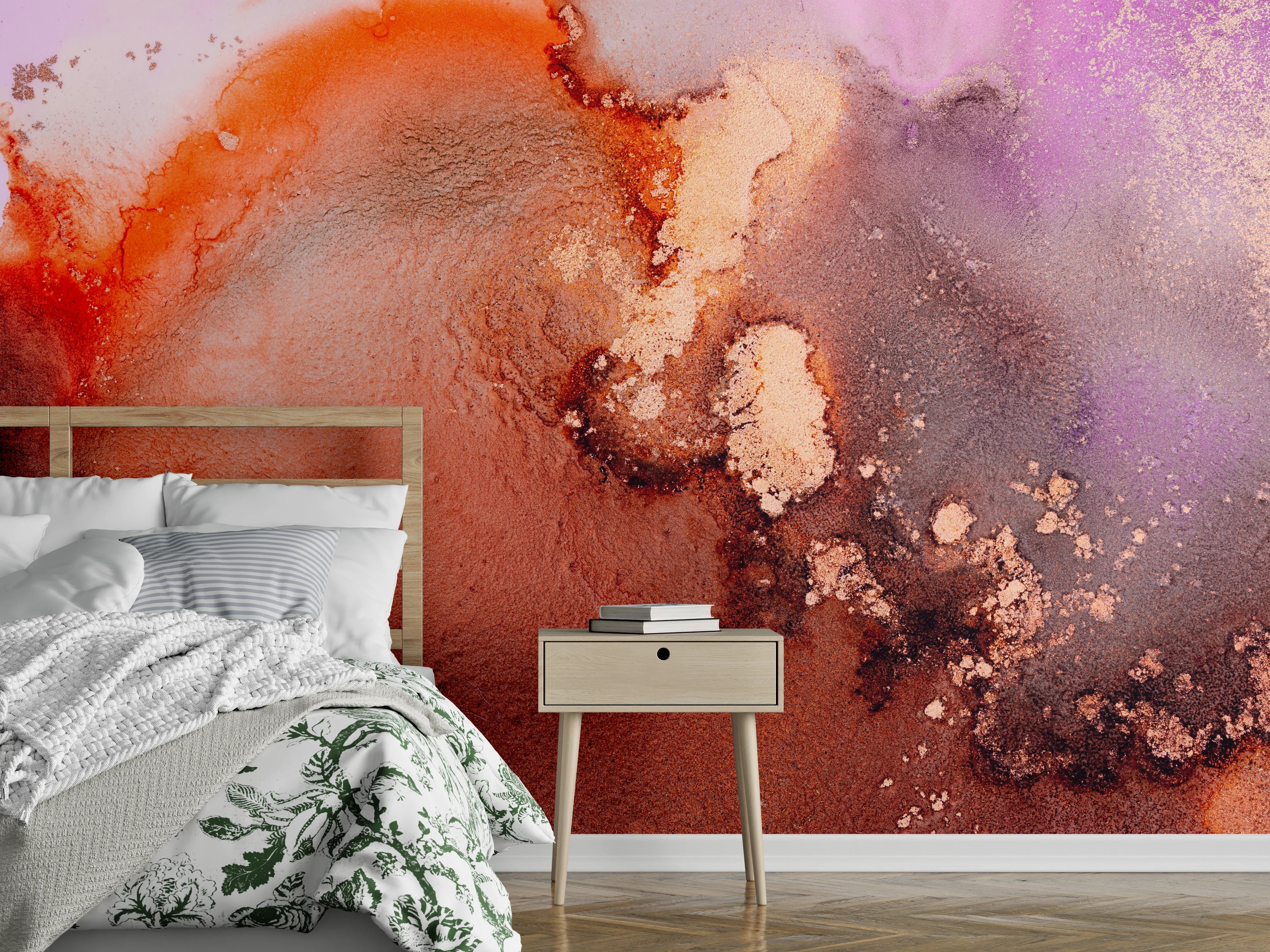 Wandverkleidung Schlafzimmer - Abstrakte Kunst: Rote und violette Wand