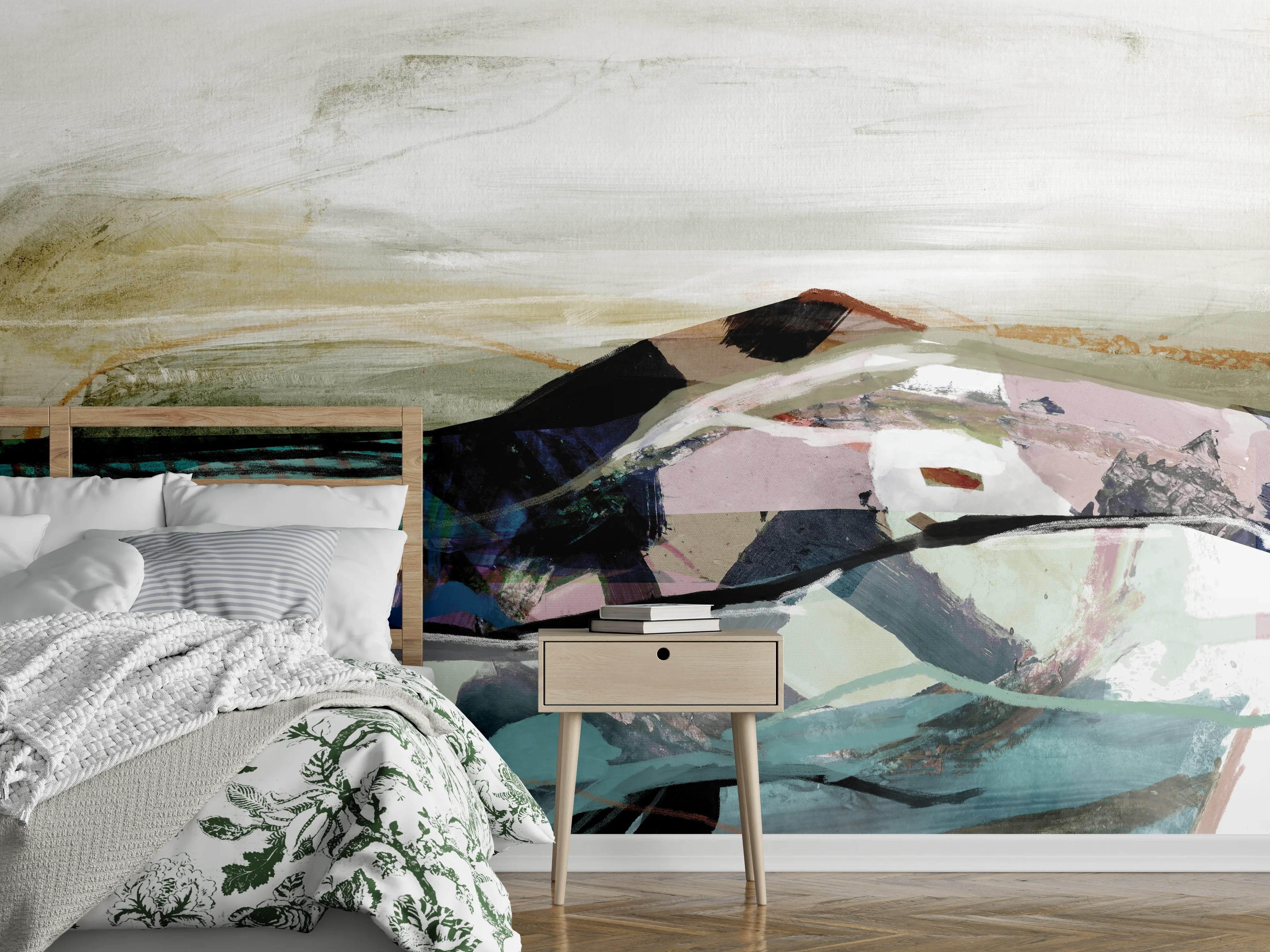 Wandverkleidung Schlafzimmer - Abstrakte Landschaft Aquarell Kunst