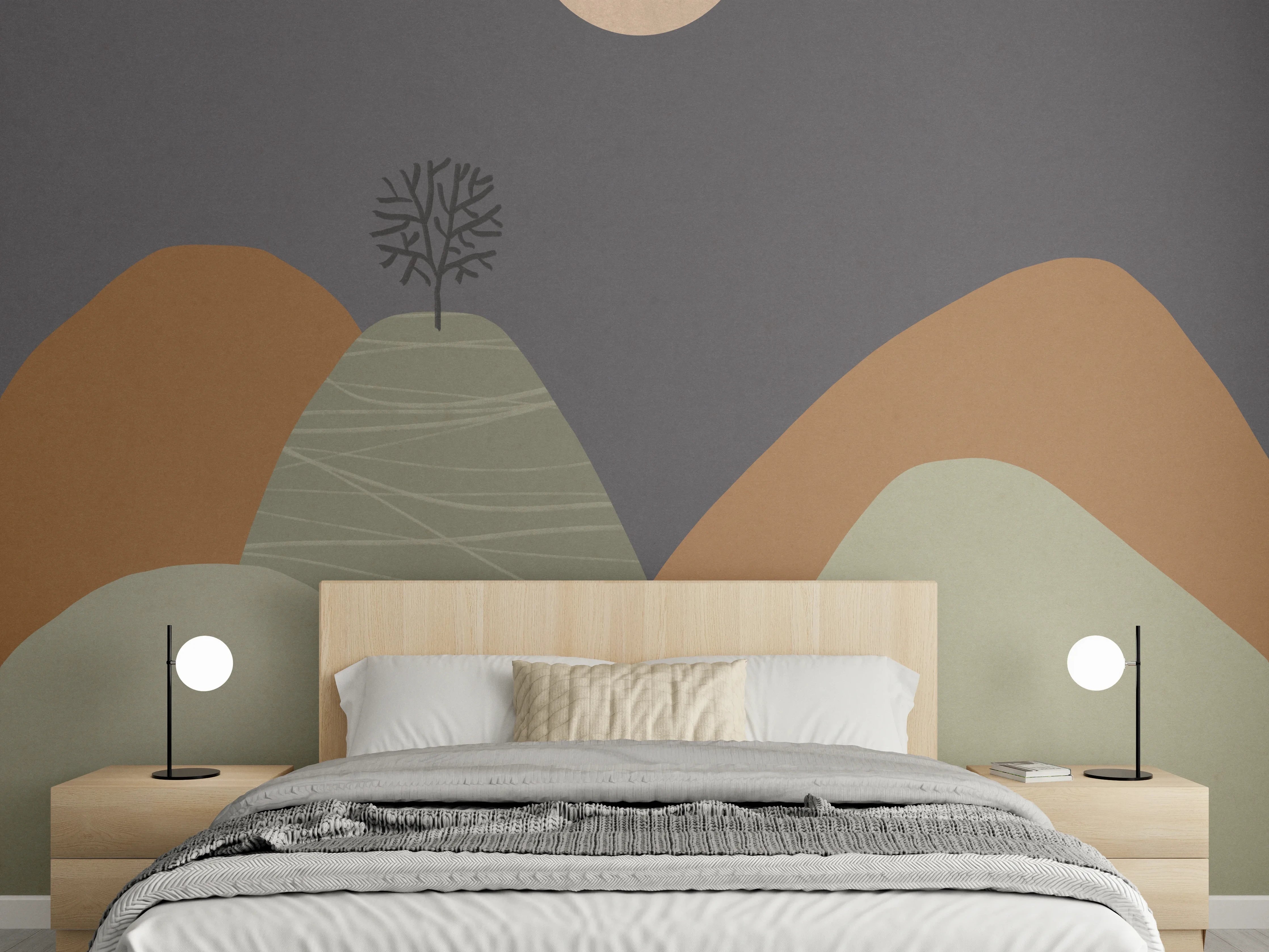 Wandverkleidung Schlafzimmer - Abstrakte Landschaft mit Halbmond