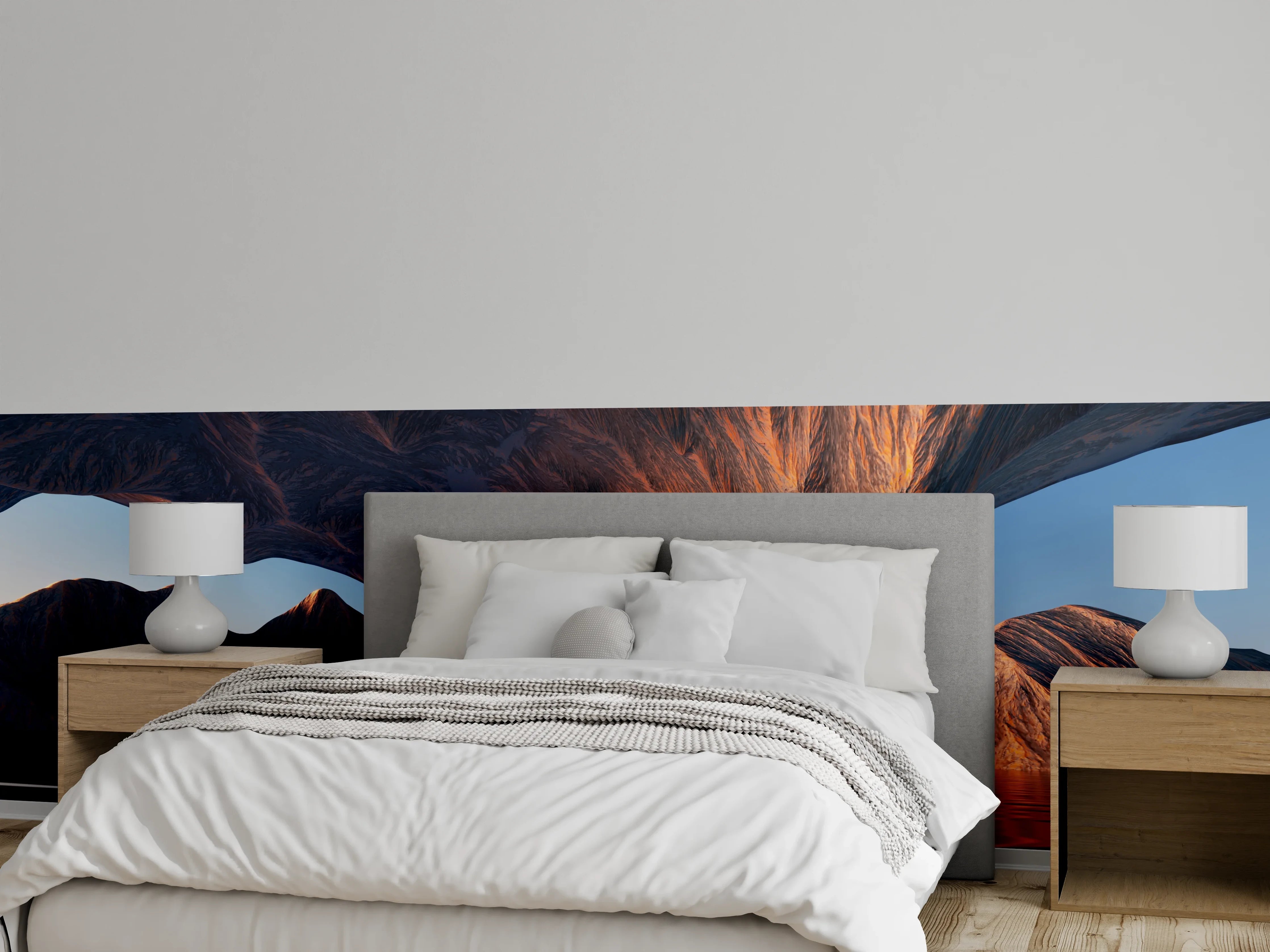 Wandverkleidung Schlafzimmer - Abstrakte Landschaft, Wasser und Berge