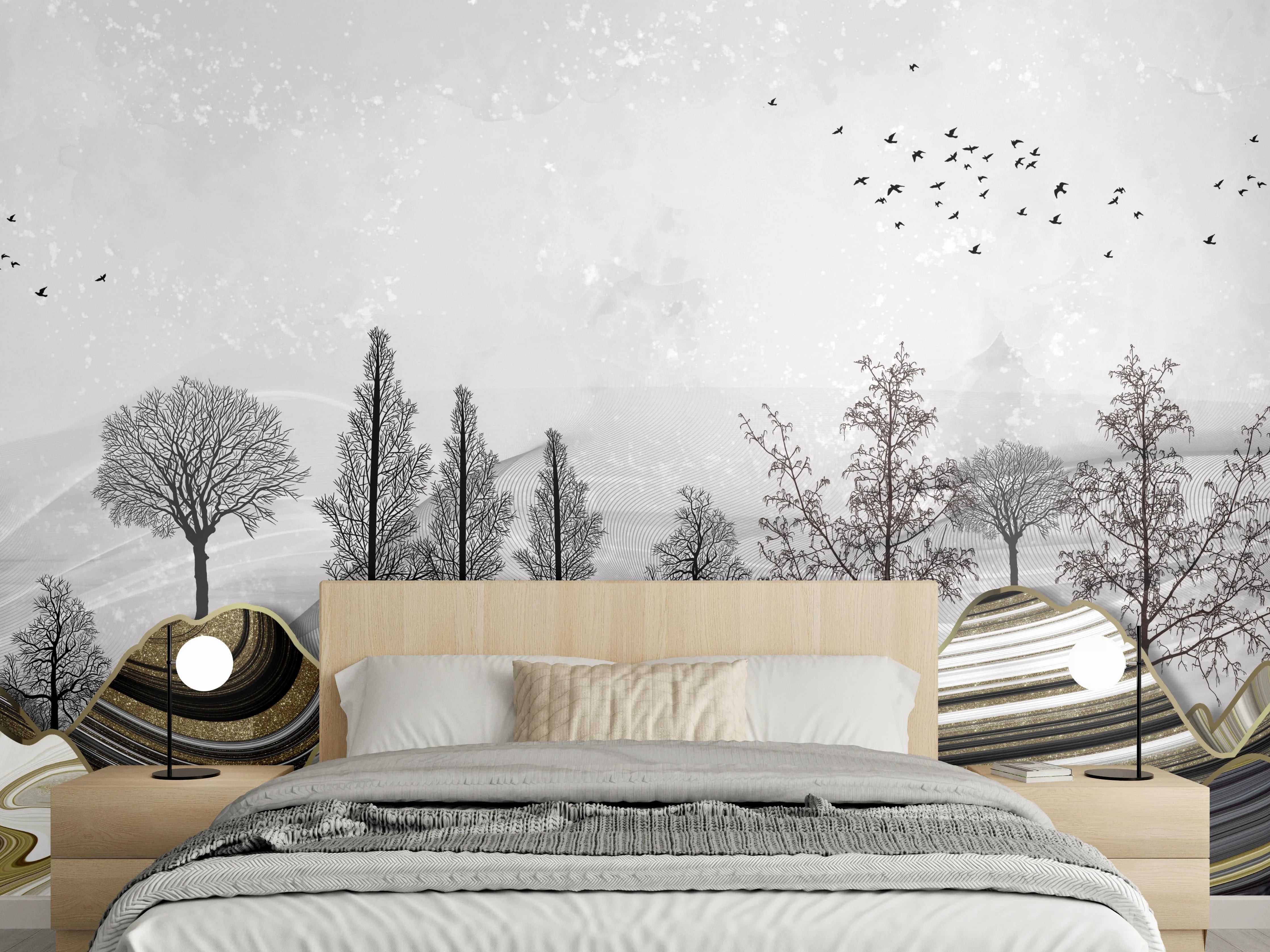 Wandverkleidung Schlafzimmer - Abstrakte Landschafts- Zeichnung
