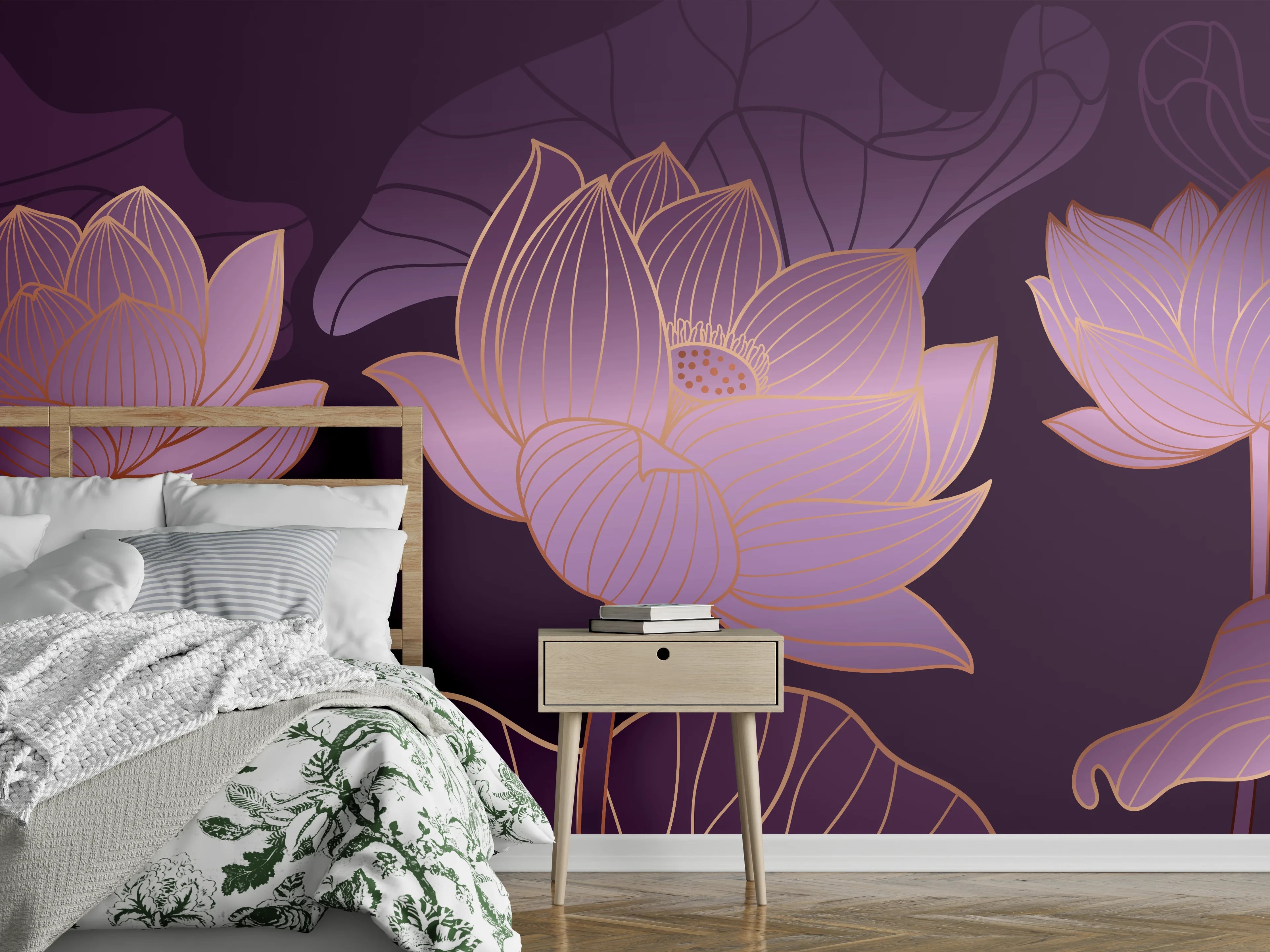 Wandverkleidung Schlafzimmer - Abstrakte Lila Lotus Illustration
