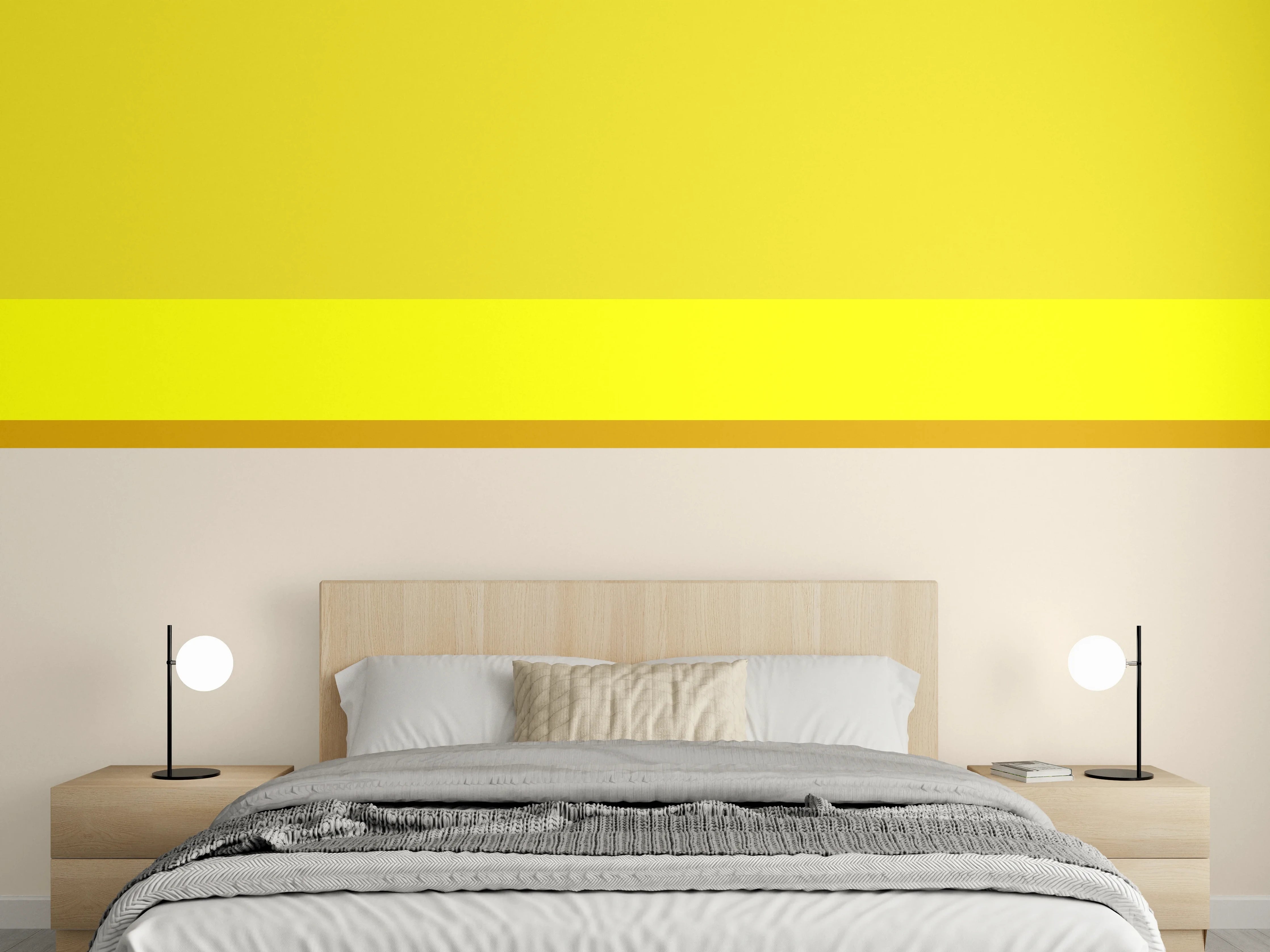 Wandverkleidung Schlafzimmer - Abstrakte Linien Gelb Beige Minimal