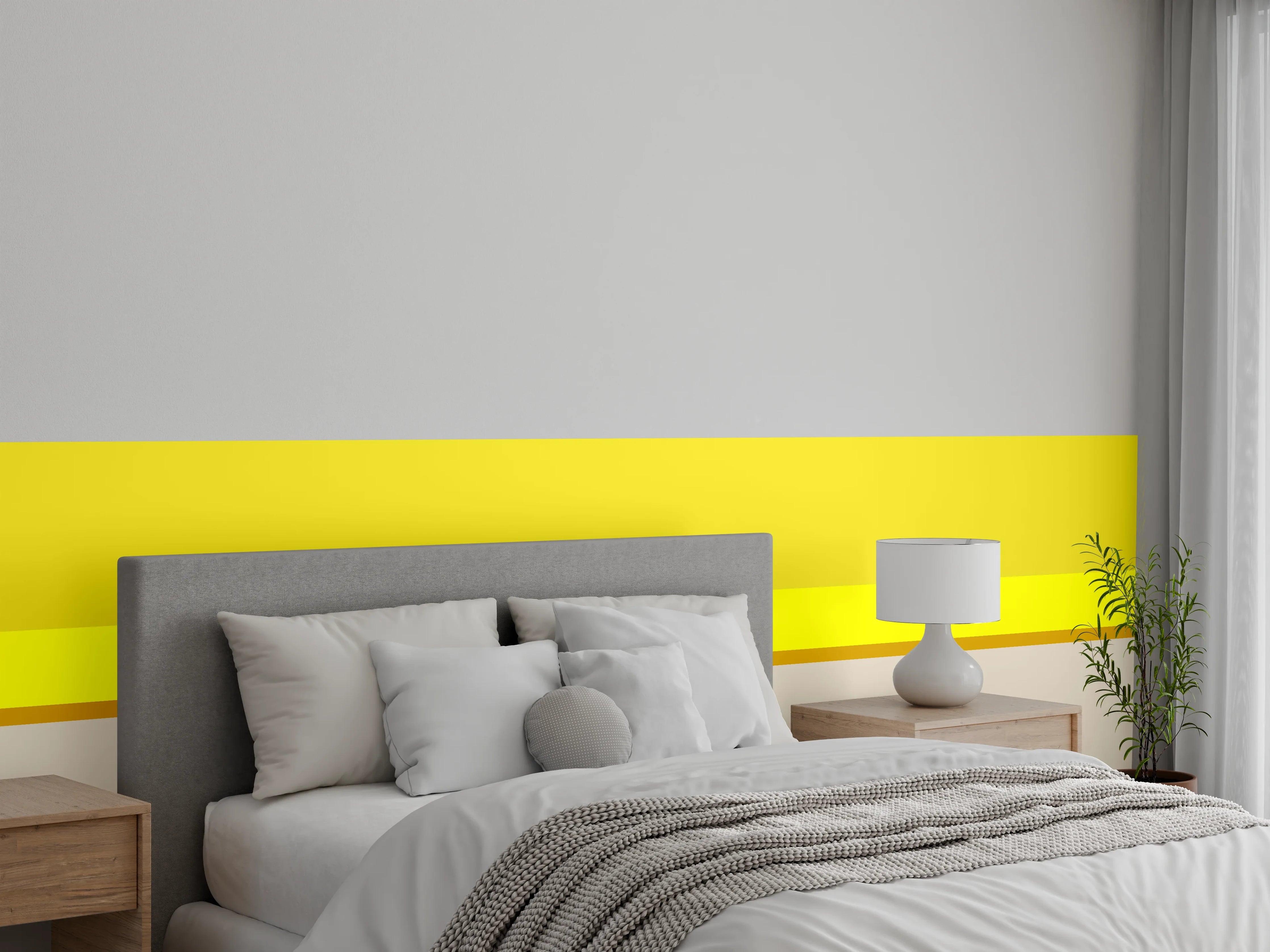 Wandverkleidung Schlafzimmer - Abstrakte Linien Gelb Beige Minimal